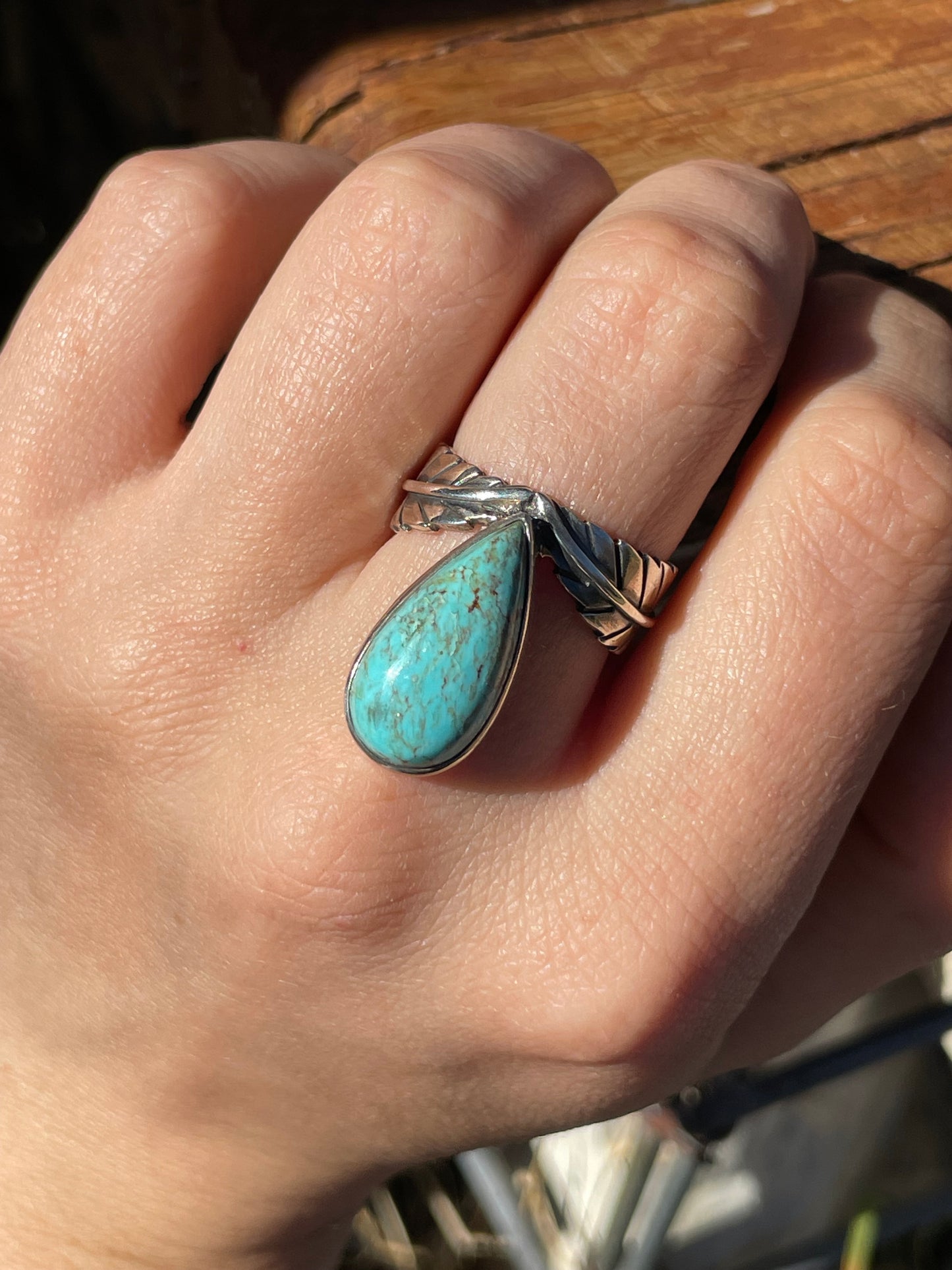Turquoise Feather Ring Size 8 | 925 Sterling Silver B947
