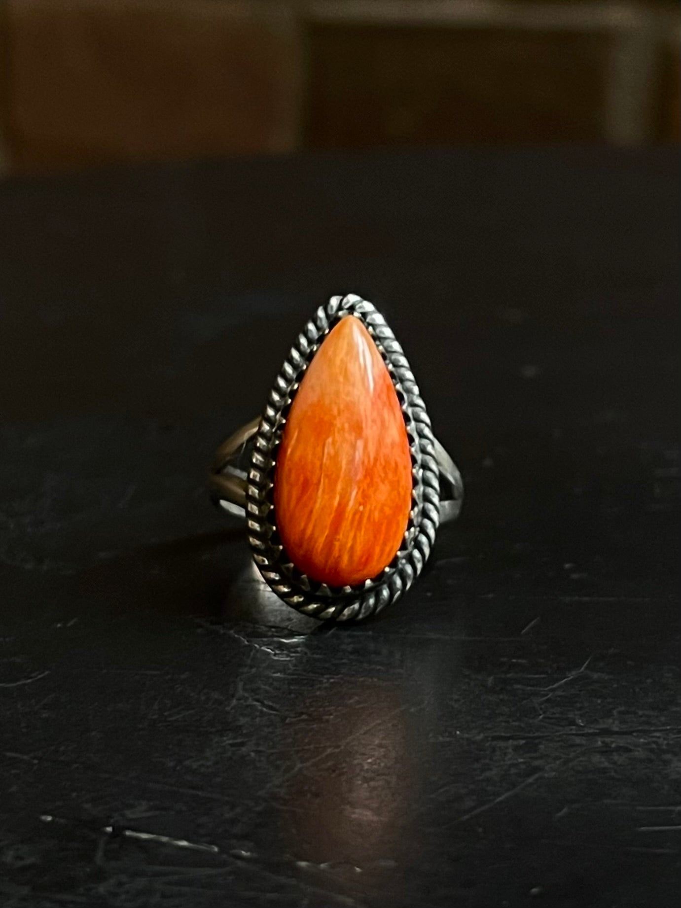 Spiny Oyster Tear Drop Ring | 925 Sterling Silver Size 7 E461