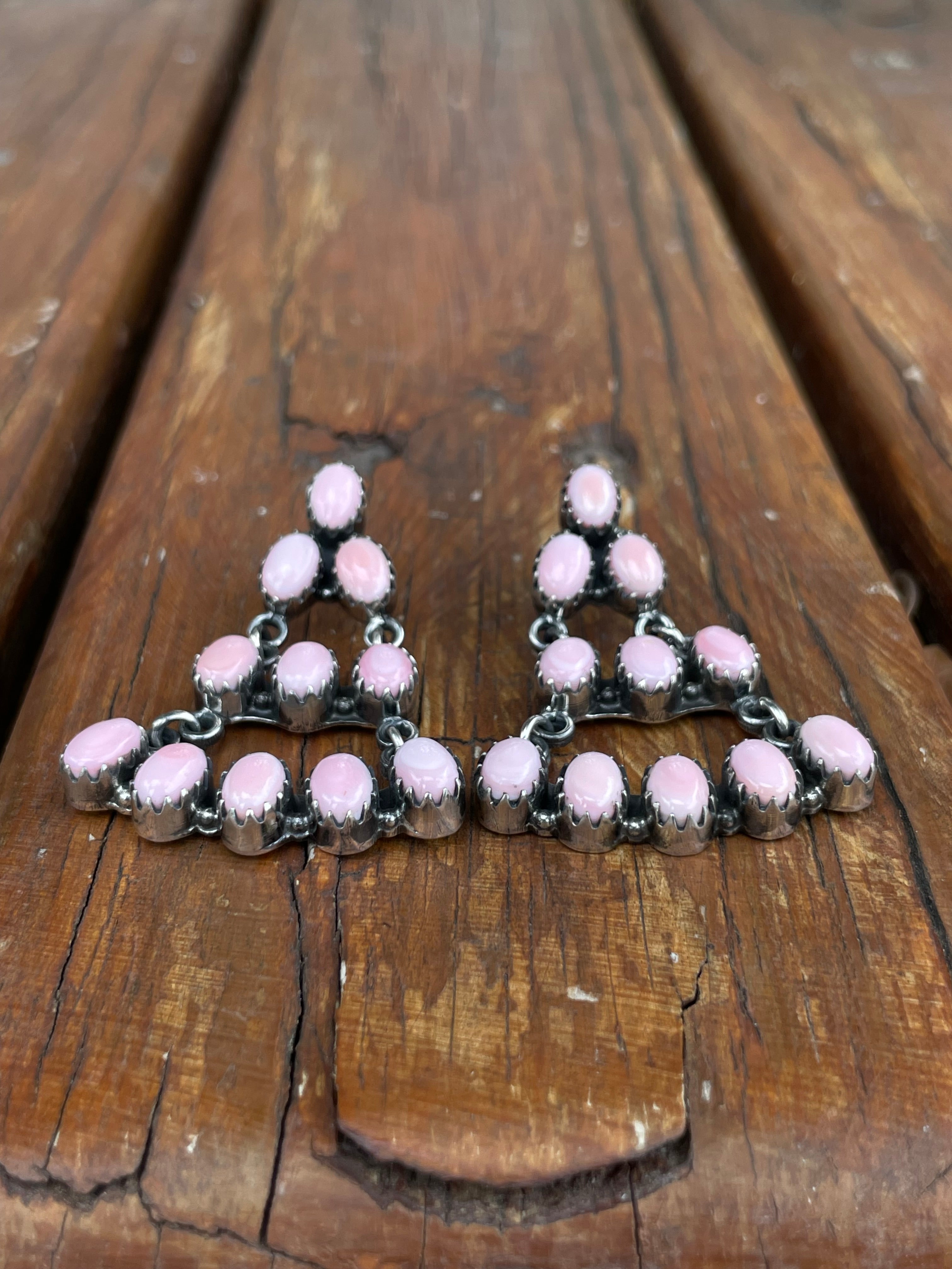 Pink Conch Stud Chandelier Stud Earrings | 925 Sterling Silver B969
