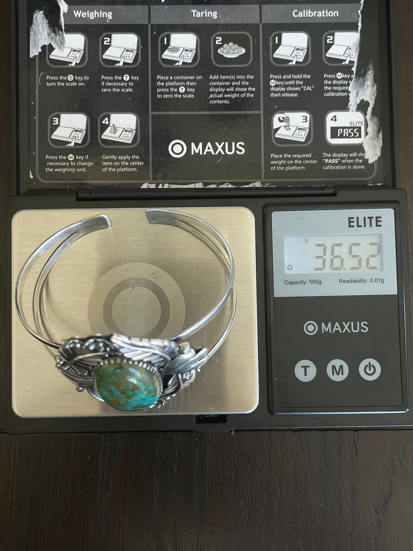 Kingman Turquoise Cuff | Oval Stone Floral Leaf | 925 Silver E688