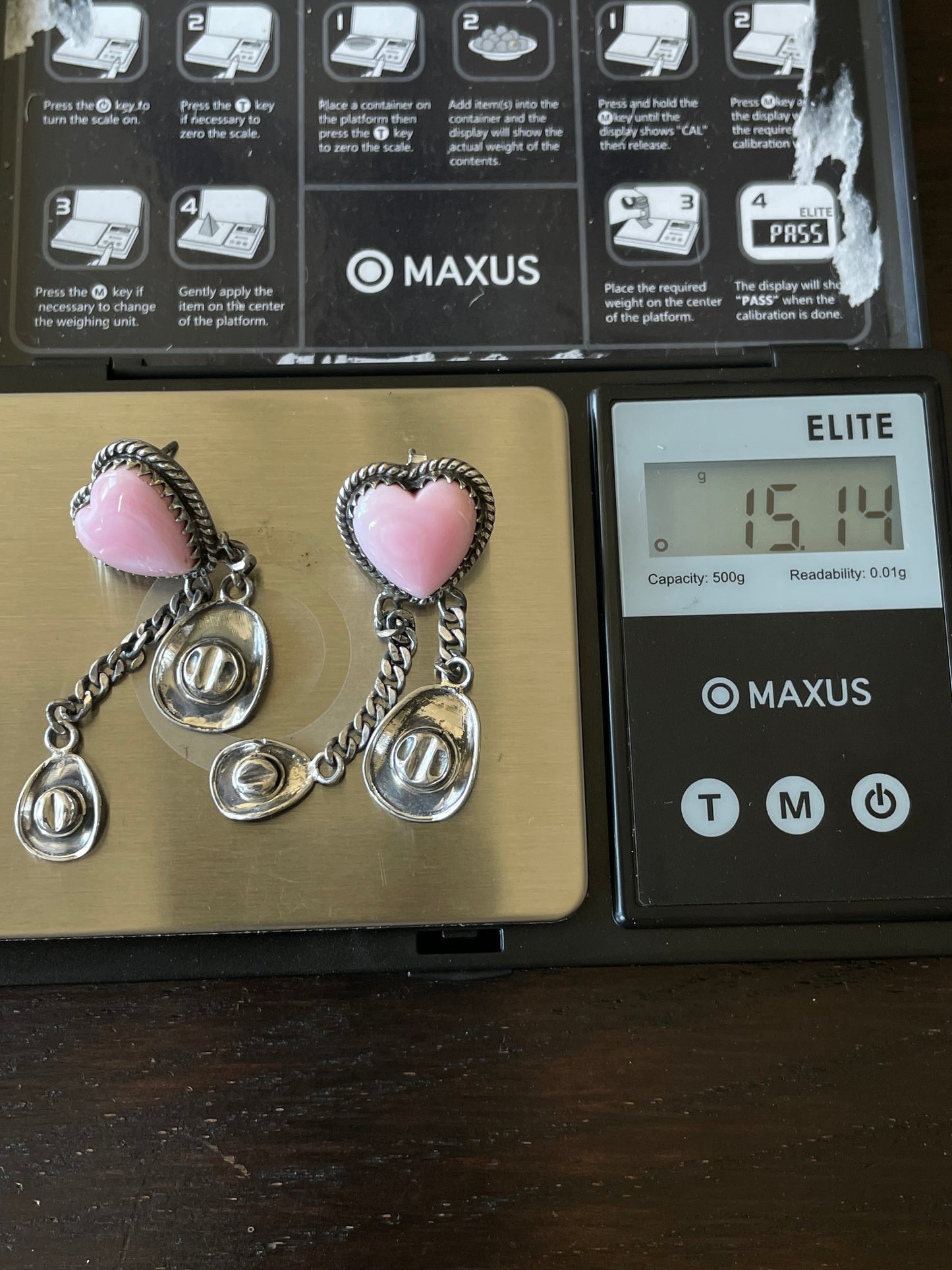Pink Conch Heart Stud Earrings | Sterling Silver Cowboy Hat Dangle E800