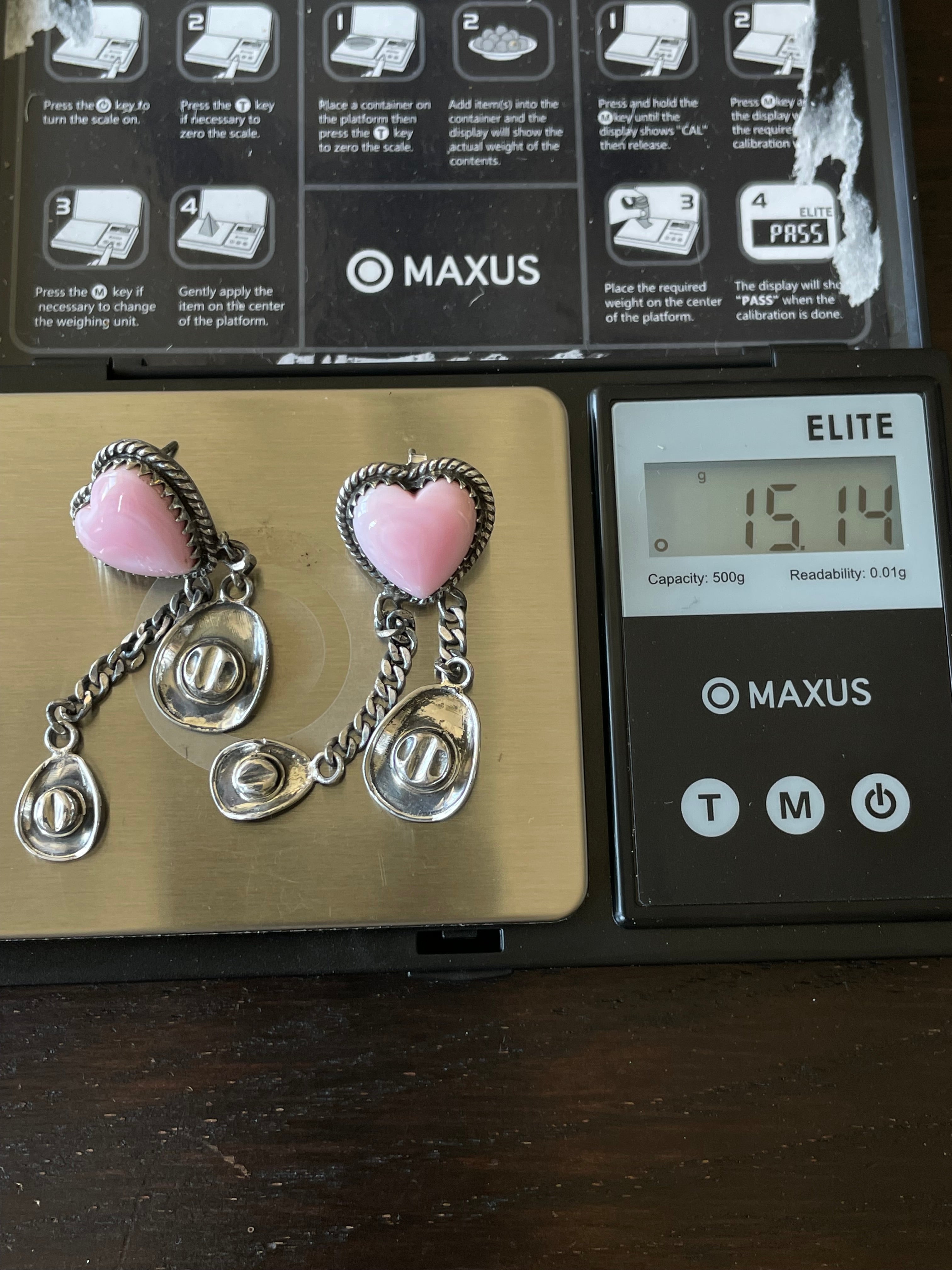 Pink Conch Heart Stud Earrings | Sterling Silver Cowboy Hat Dangle E800
