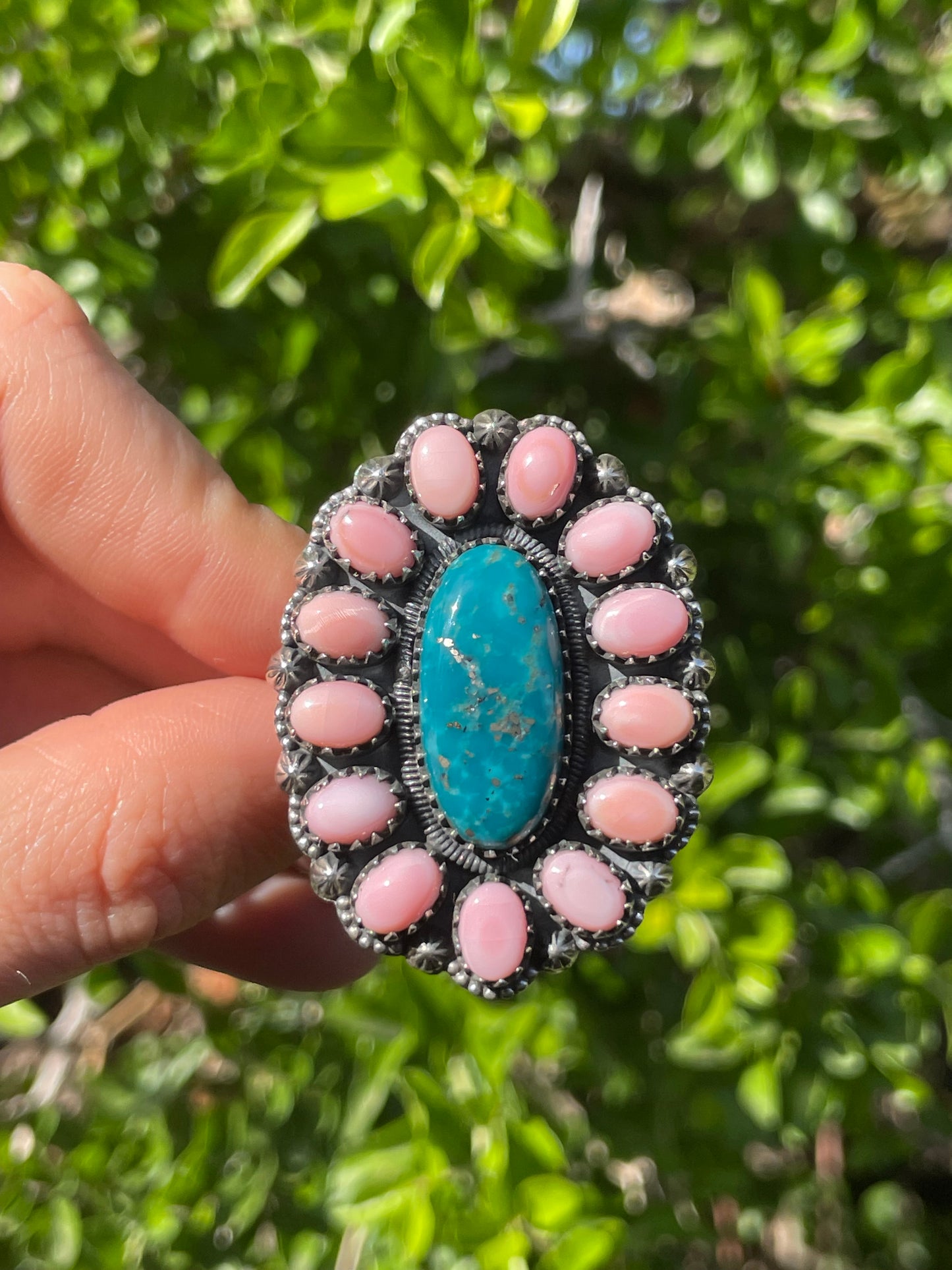 Turquoise & Pink Conch Ring Size 9 | 925 Sterling Silver B585