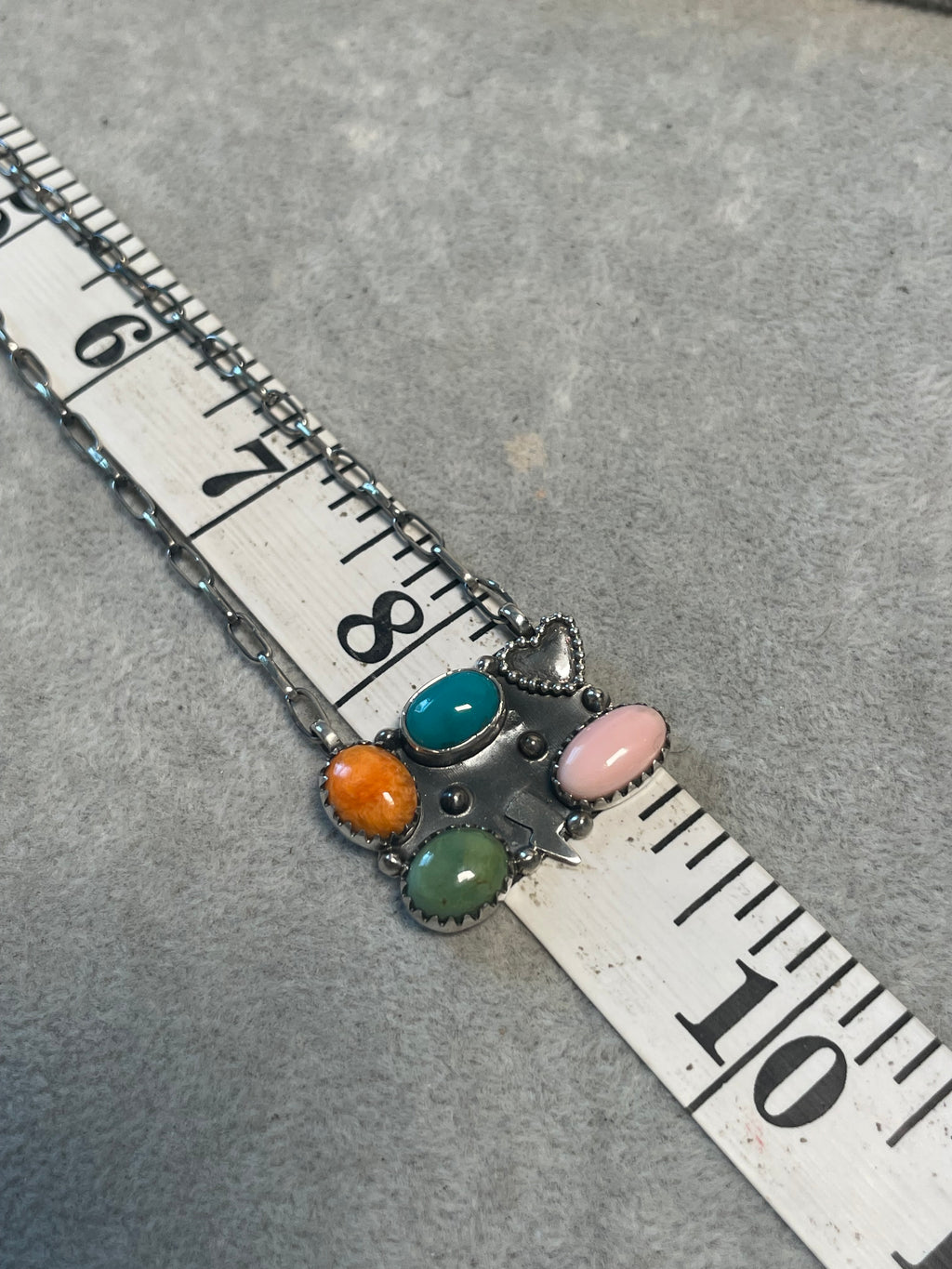 Multistone Heart Necklace | 925 Sterling Silver D227