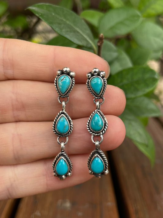 Kingman Turquoise Drop Stud Earrings | 925 Sterling Silver B968