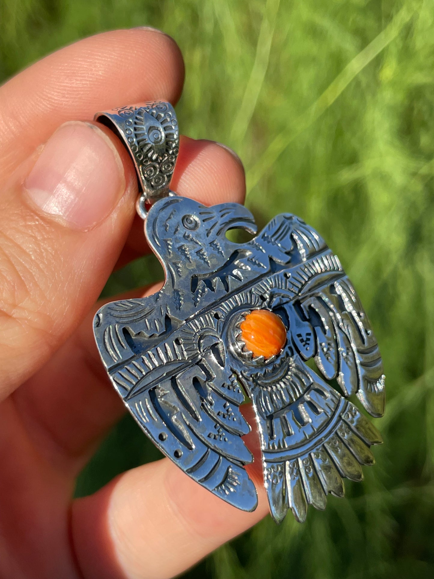 Spiny Oyster Thunderbird Pendant | Sterling Silver 925 B452