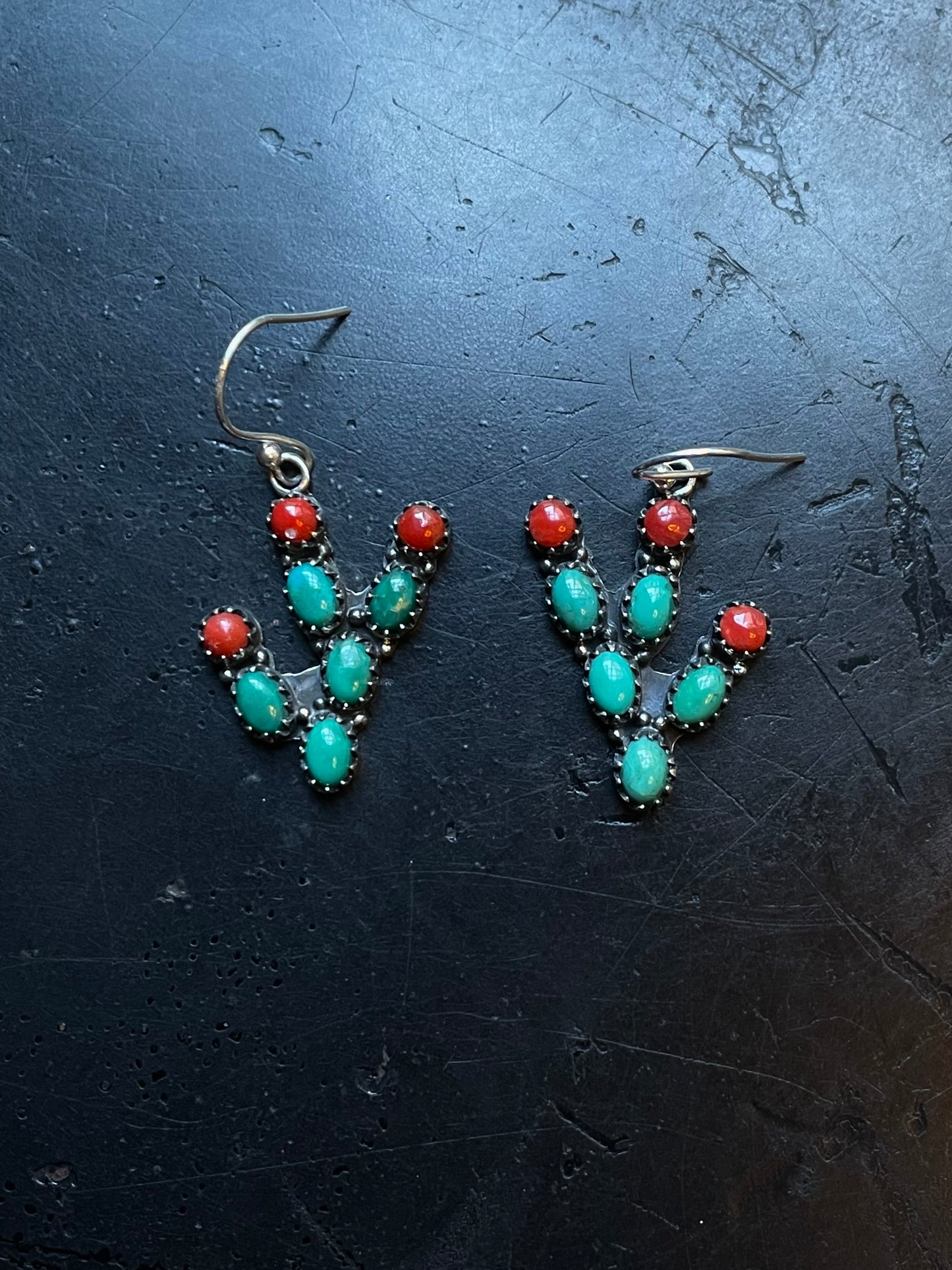 Turquoise & Coral Cactus Earrings | 925 Sterling Silver E377