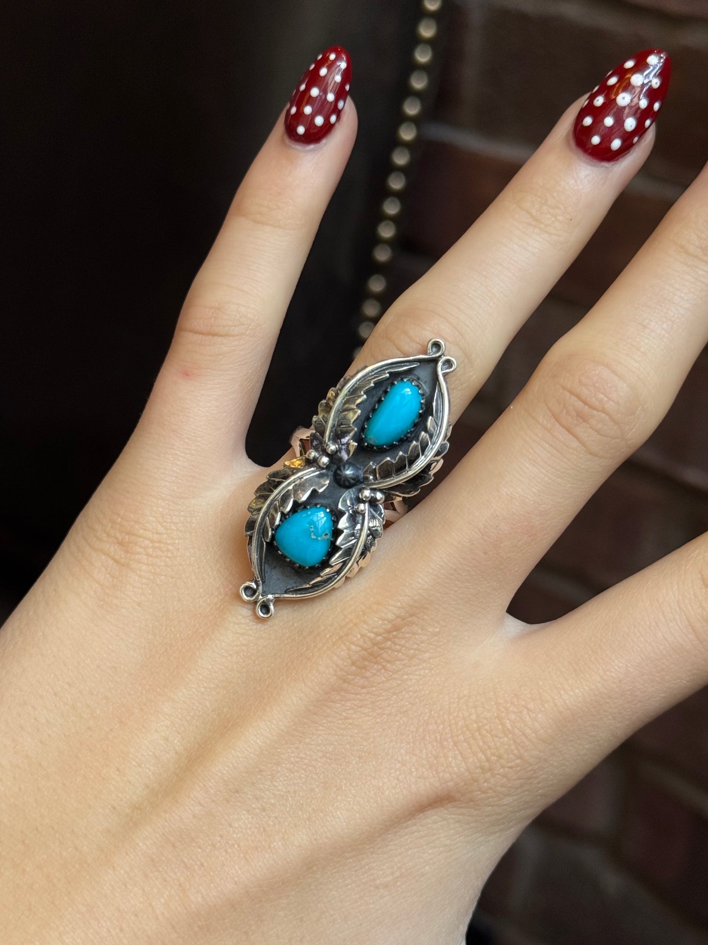 Turquoise Double Stone Ring | 925 Sterling Silver | Size 9 C314