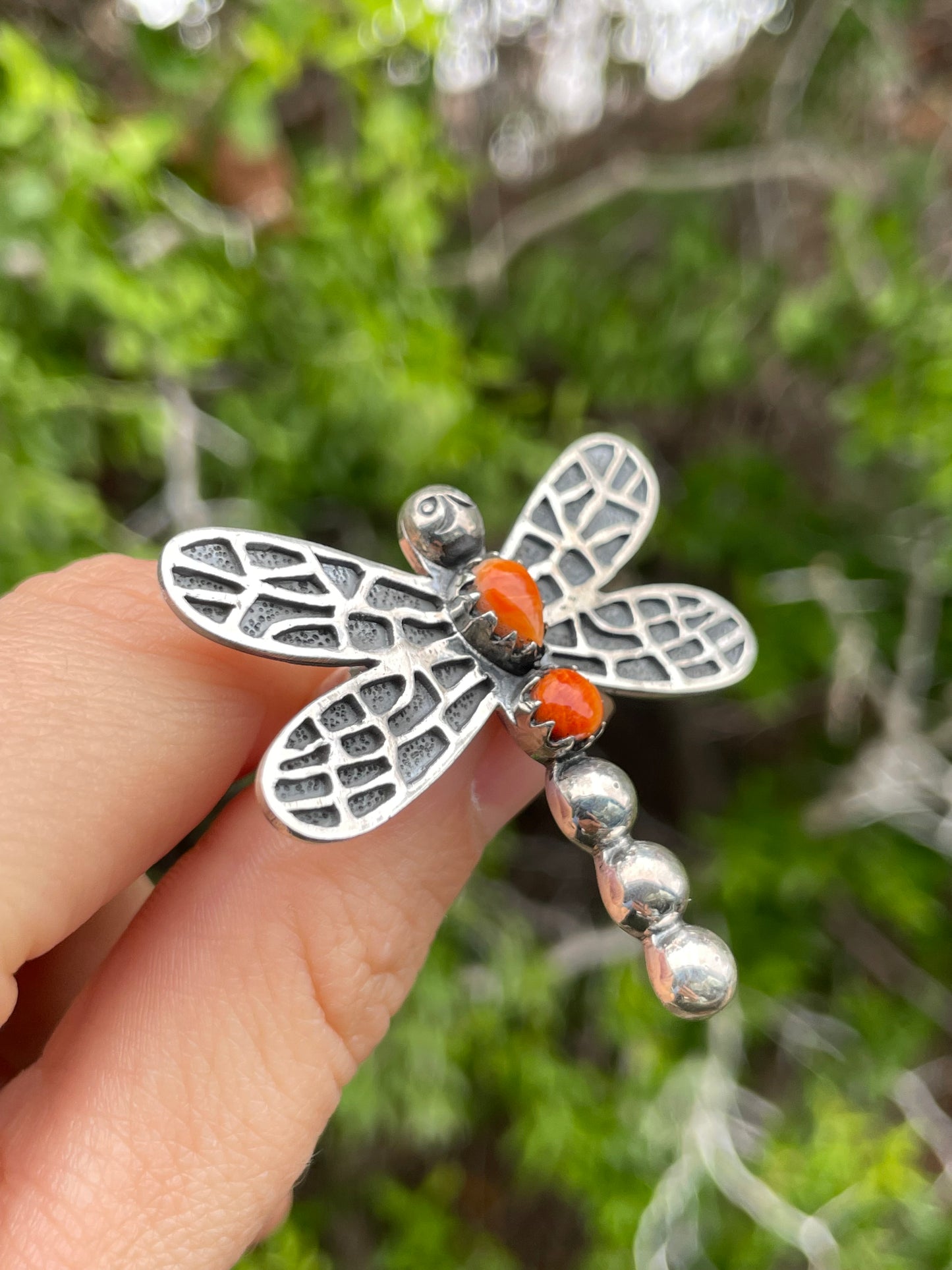 Spiny Oyster Dragonfly Ring | Sterling Silver 925 Size 7.75 B755