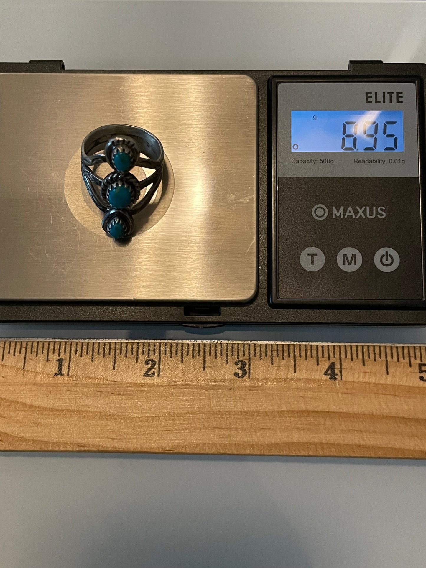 Kingman Turquoise Triple Stone Ring | Sterling Silver | Size 9 G386
