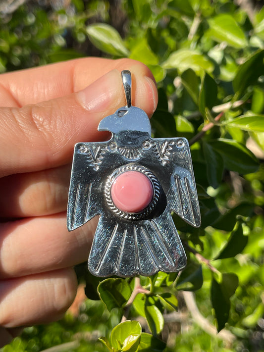 Pink Conch Thunderbird Pendant | Sterling Silver 925 B713