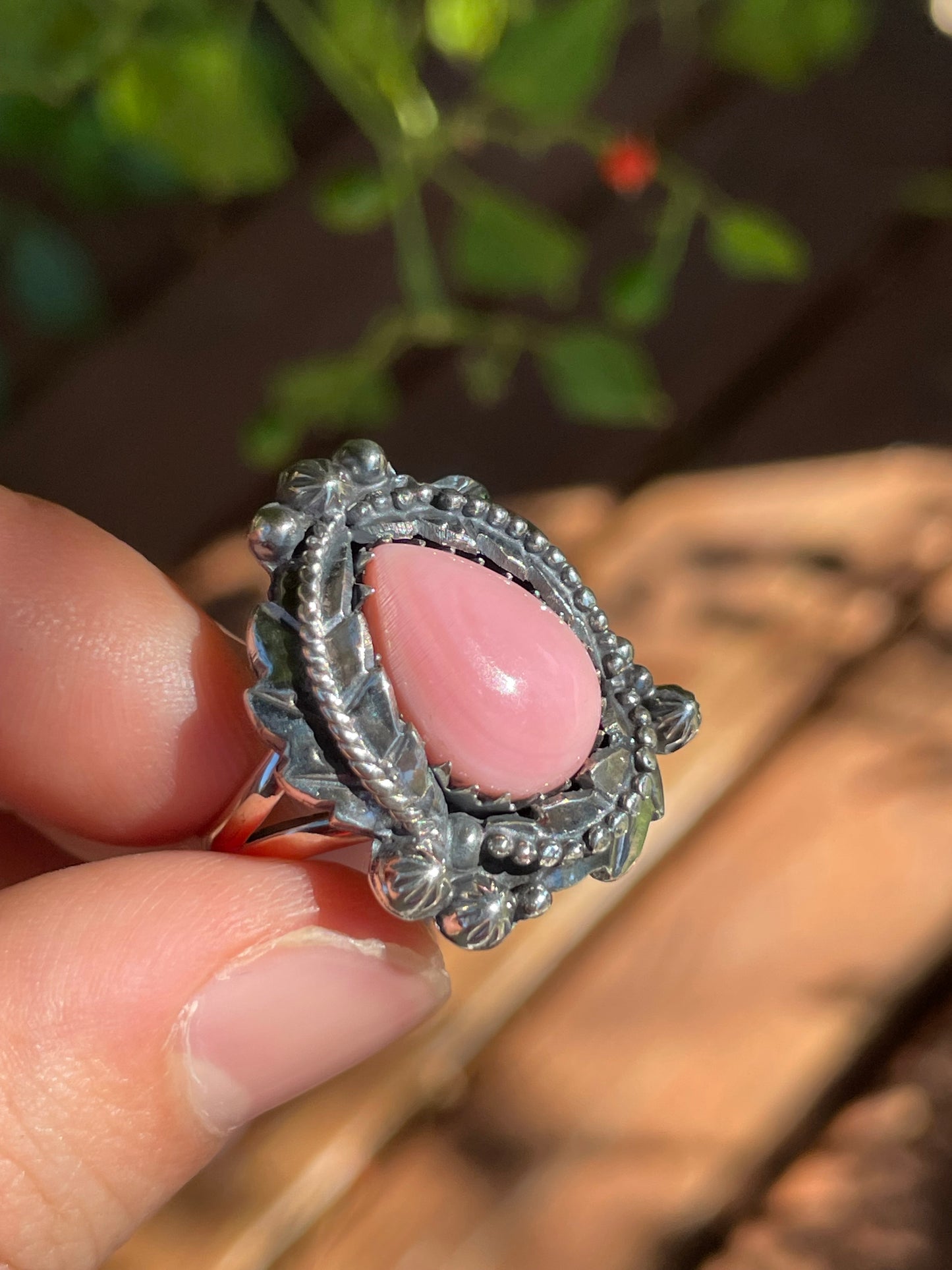 Pink Conch Leaf Ring | 925 Sterling Silver Size 8 B117
