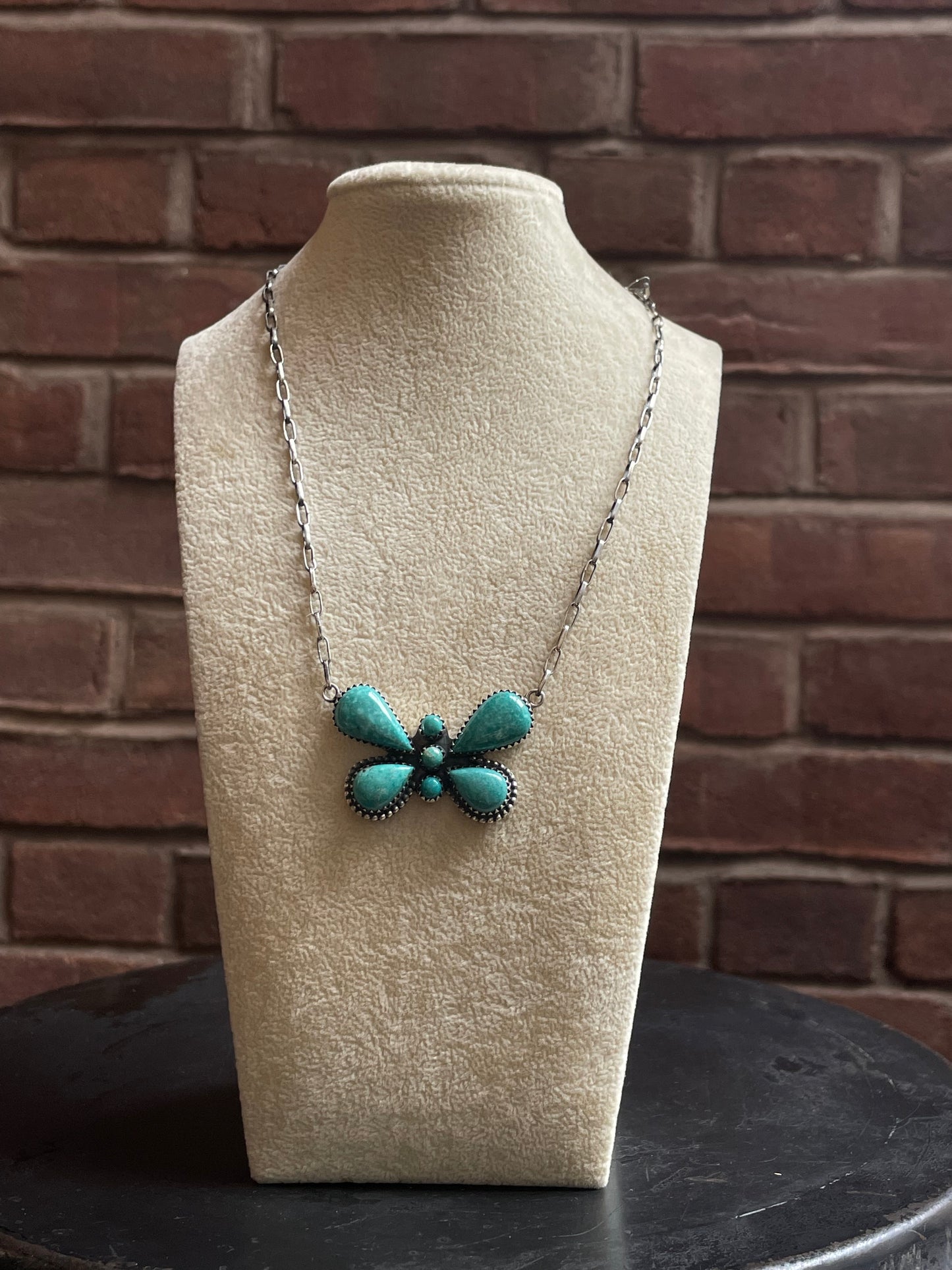 Kingman Turquoise Butterfly Necklace | 925 Sterling Silver E629
