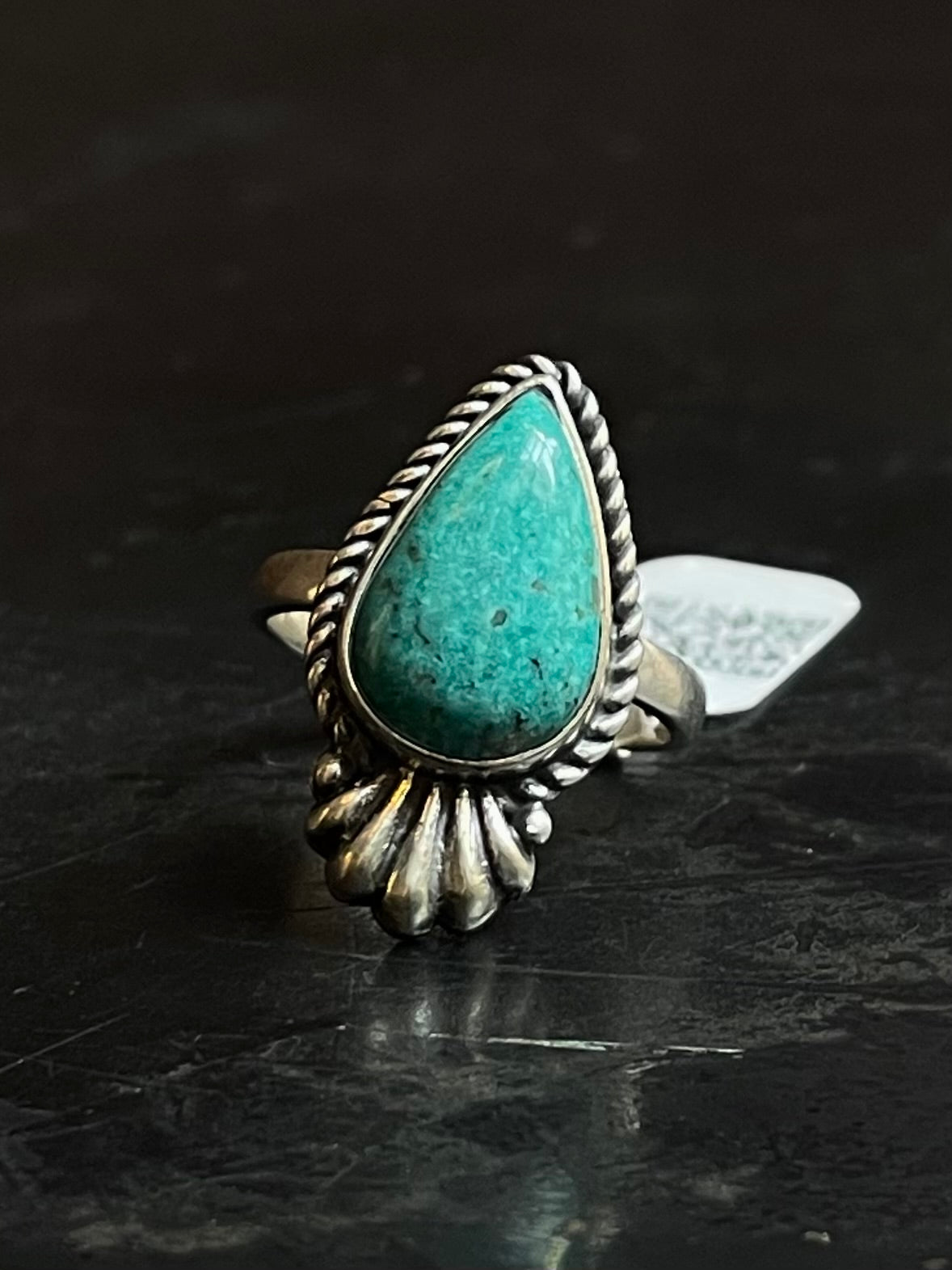 Kingman Turquoise Teardrop Ring | Sterling Silver | Size 6.25 | A736