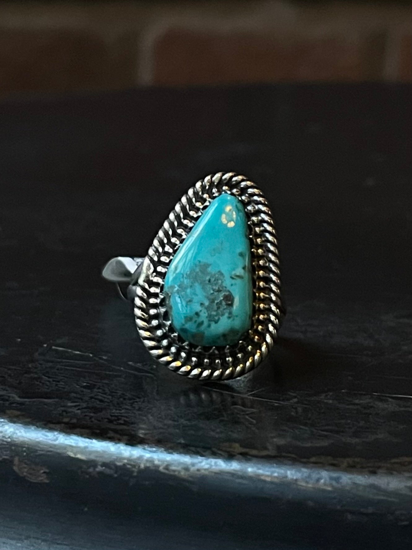 Kingman Turquoise Twisted Wire Ring | Sterling Silver | Size 6 | A473