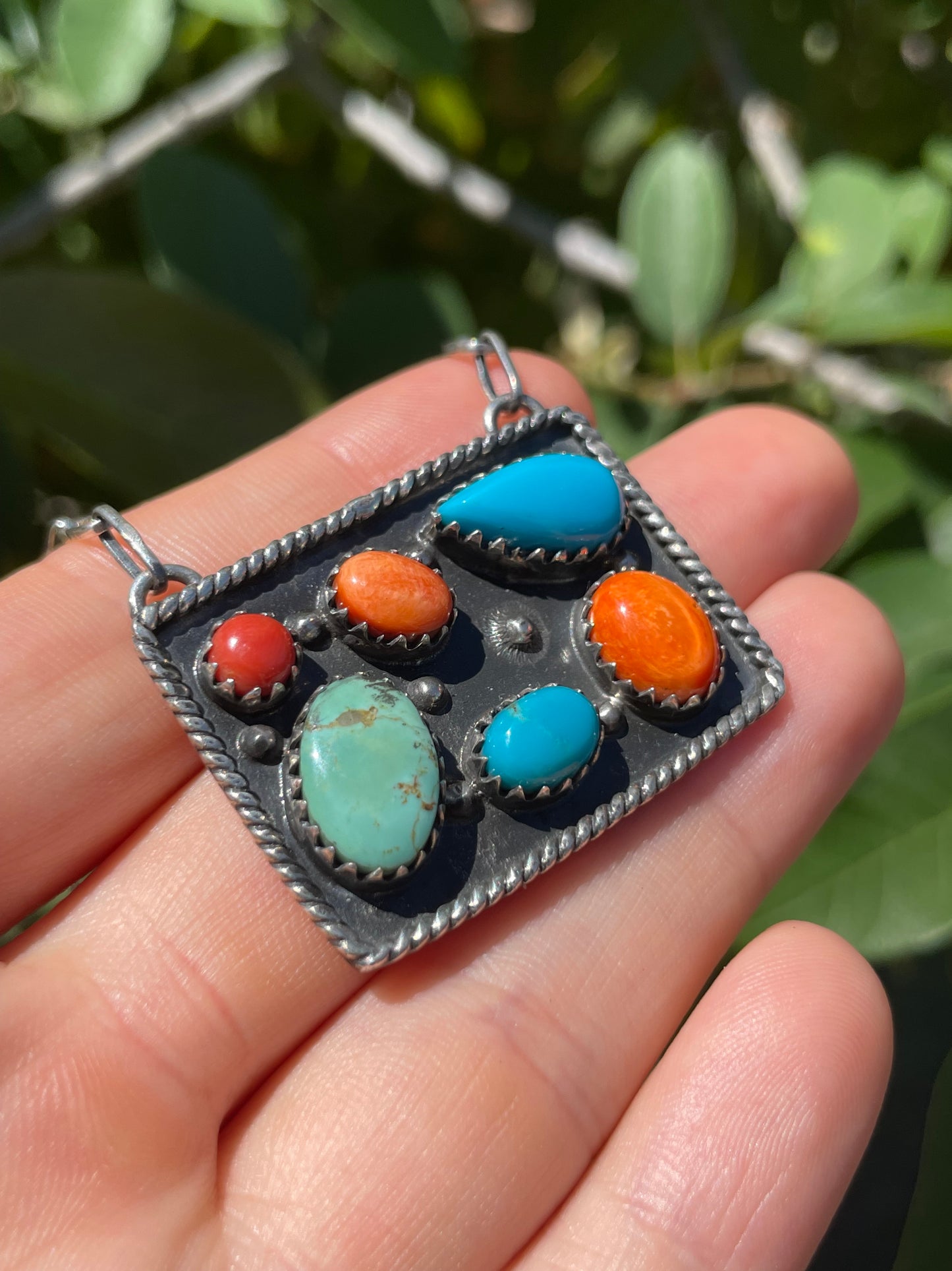 Multi Stone Rectangle Necklace | 925 Sterling Silver D136