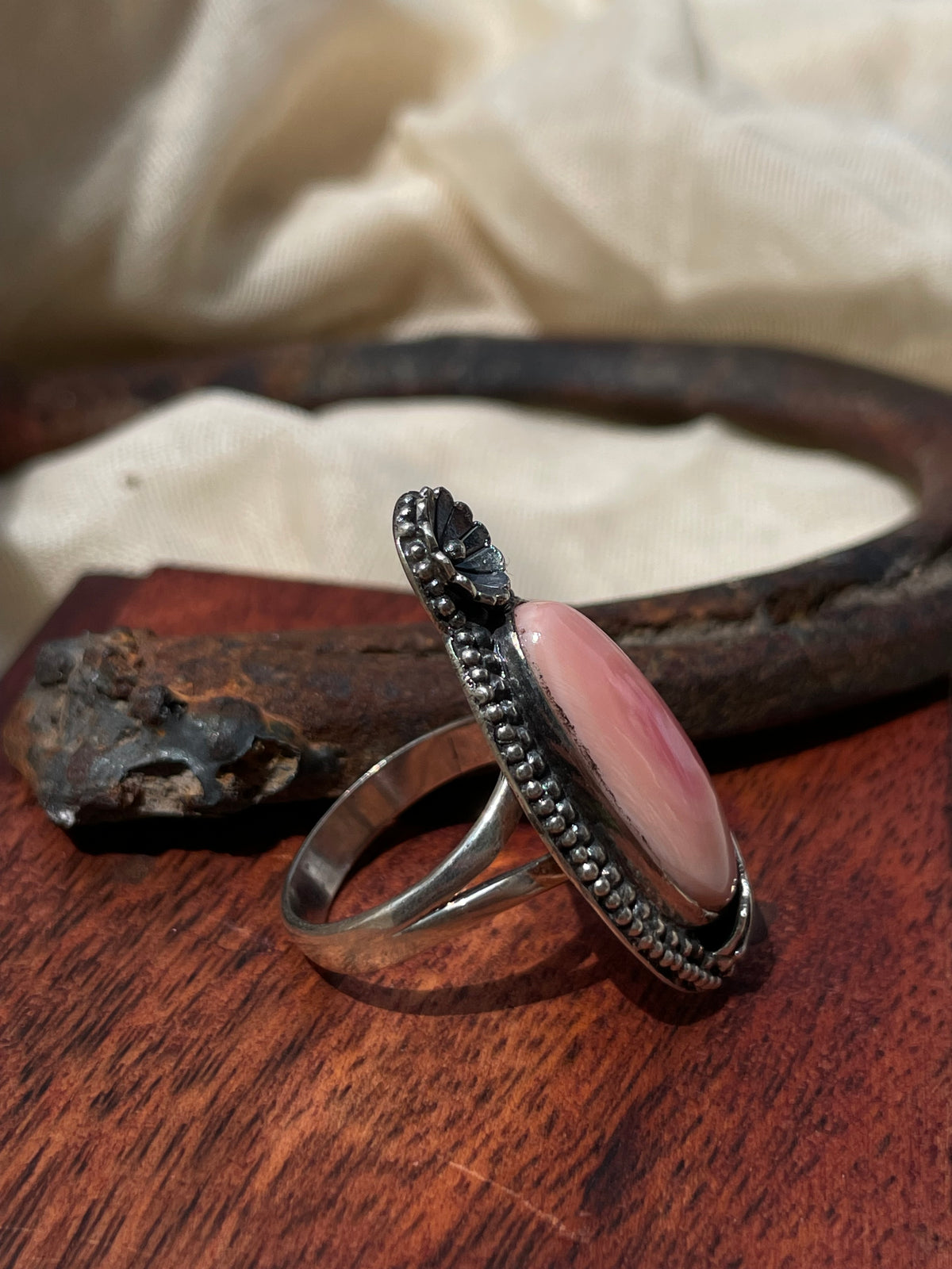 Pink Conch Floral Ring Size 8.5 | 925 Sterling Silver C577