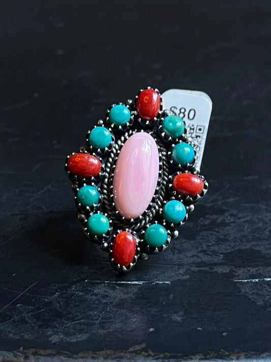 Pink Conch Oval Cluster Ring | Sterling Silver | Size 7 | A395