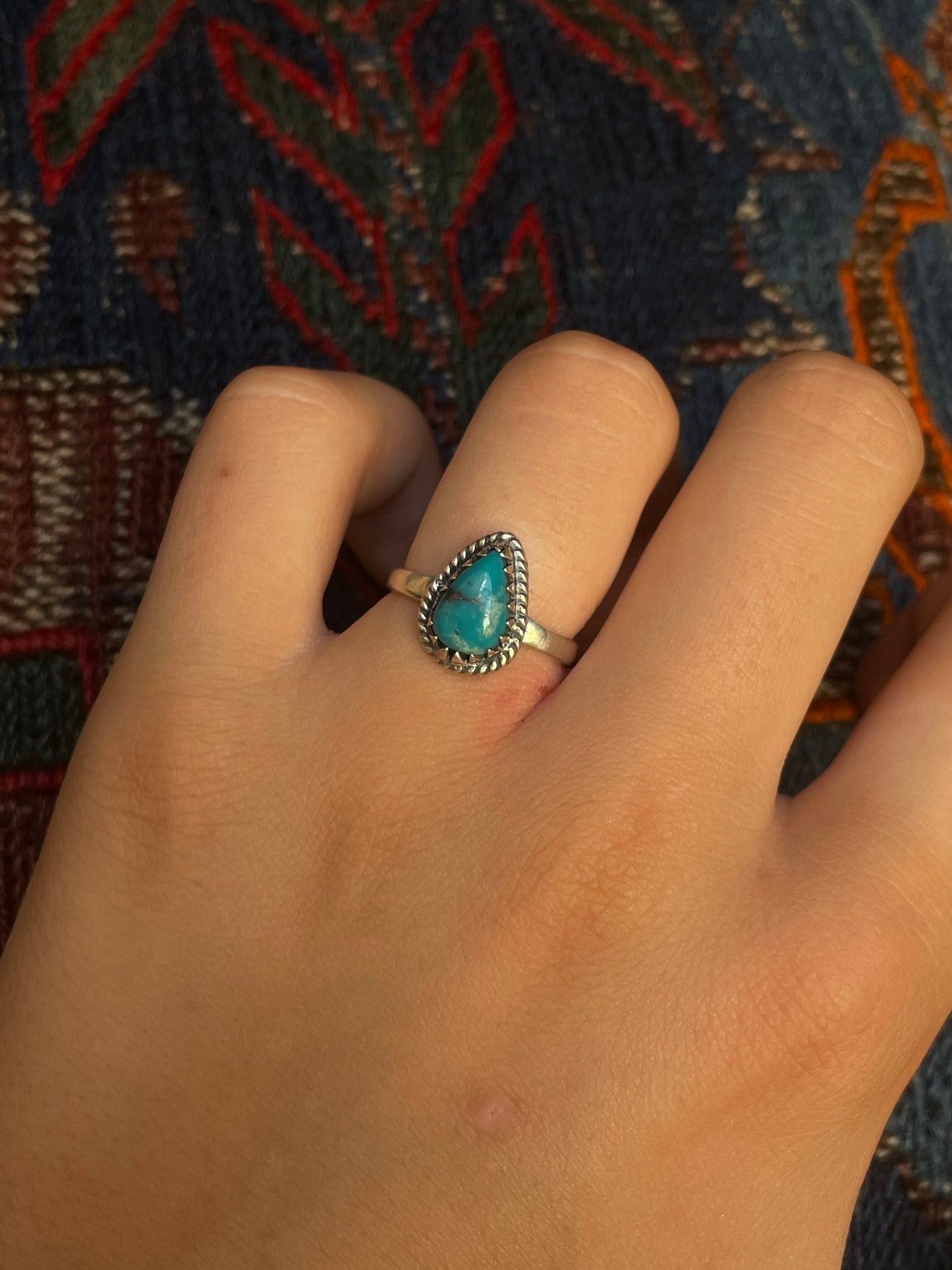 Kingman Turquoise Teardrop Ring | Sterling Silver | Size 6.75 G342
