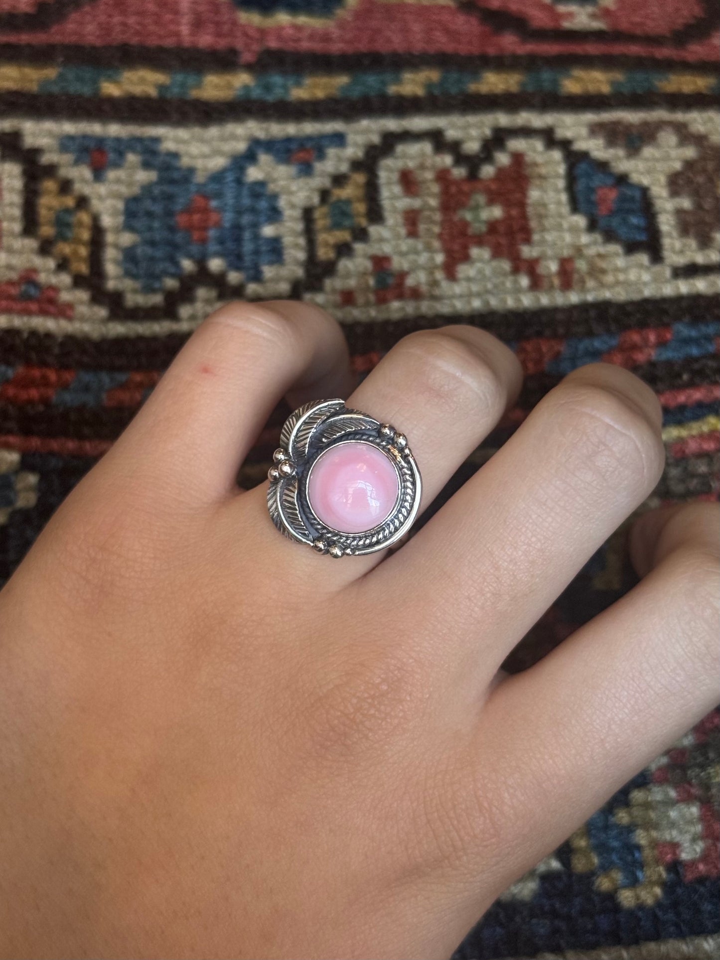 Pink Conch Feather Ring | Sterling Silver | Size 6 | C177