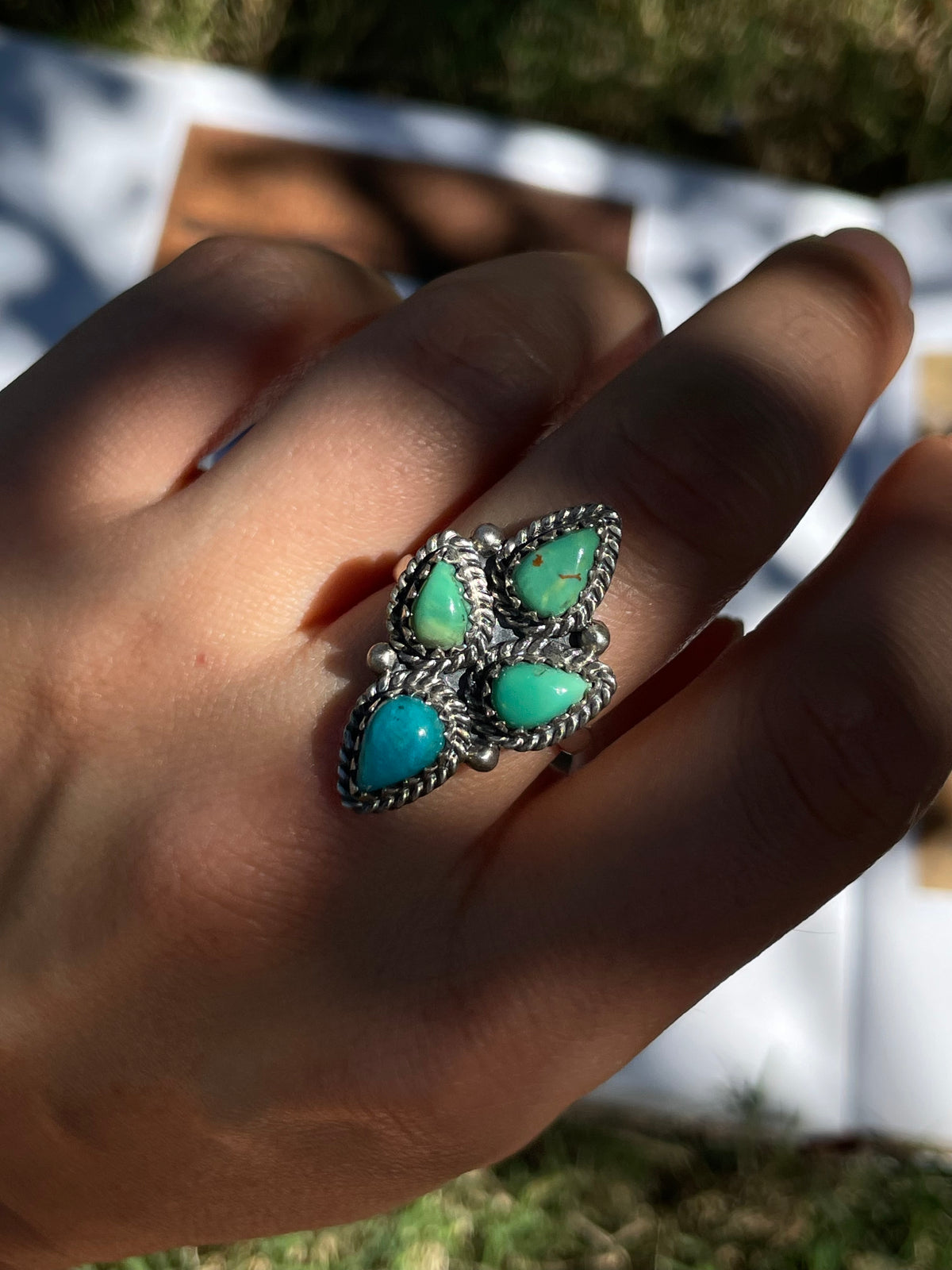 Turquoise Tear Drop Ring | 925 Sterling Silver | Size 9 D354