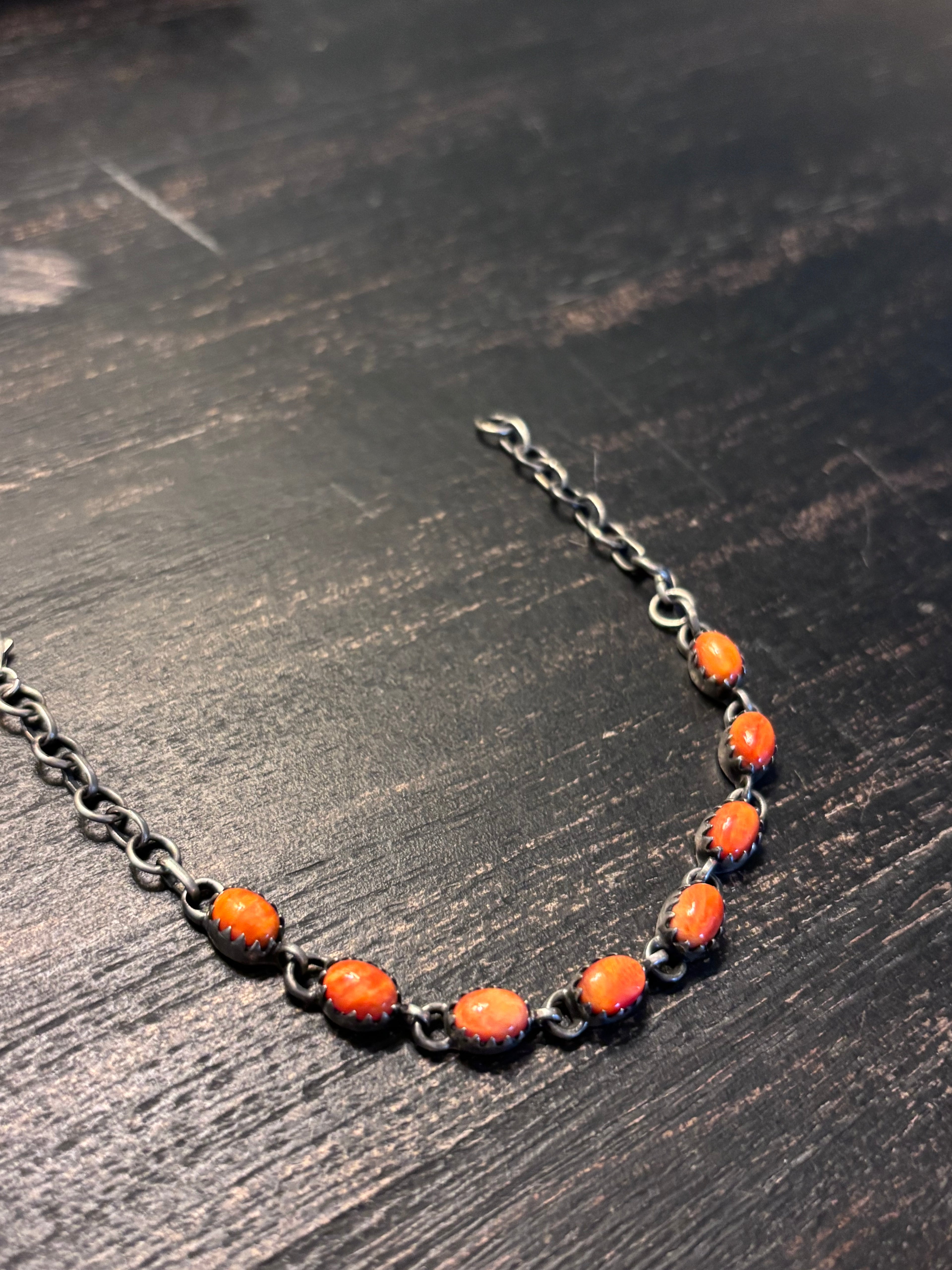 Spiny Oyster Link Bracelet | 925 Sterling Silver Southwestern Style A005