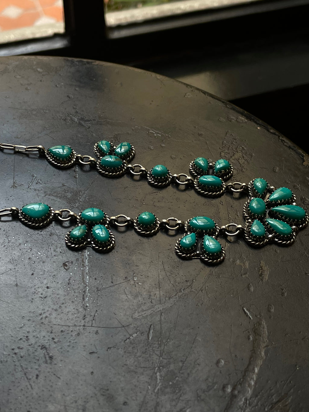 Kingman Turquoise Half Flower Necklace | 925 Sterling Silver G404