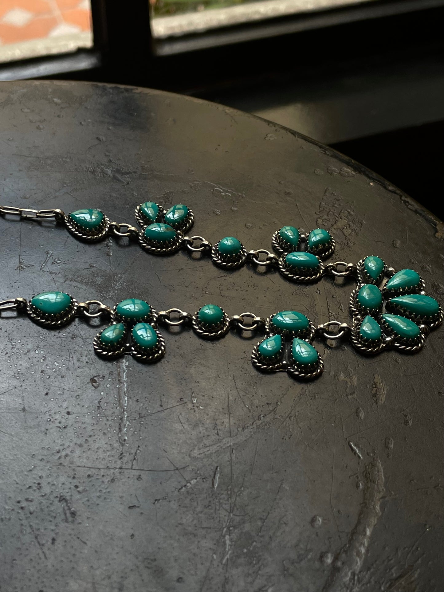 Kingman Turquoise Half Flower Necklace | 925 Sterling Silver G404