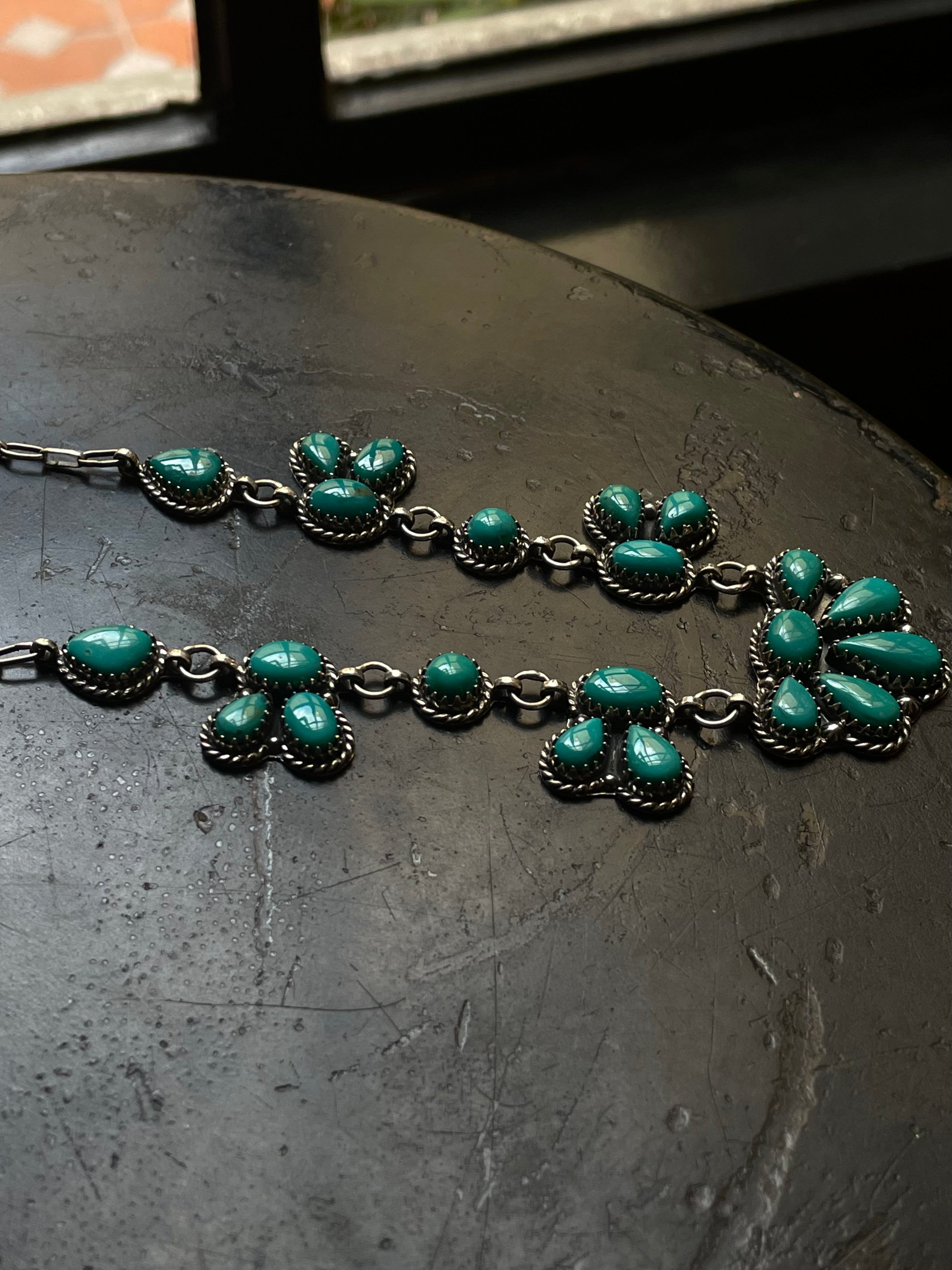Kingman Turquoise Half Flower Necklace | 925 Sterling Silver G404