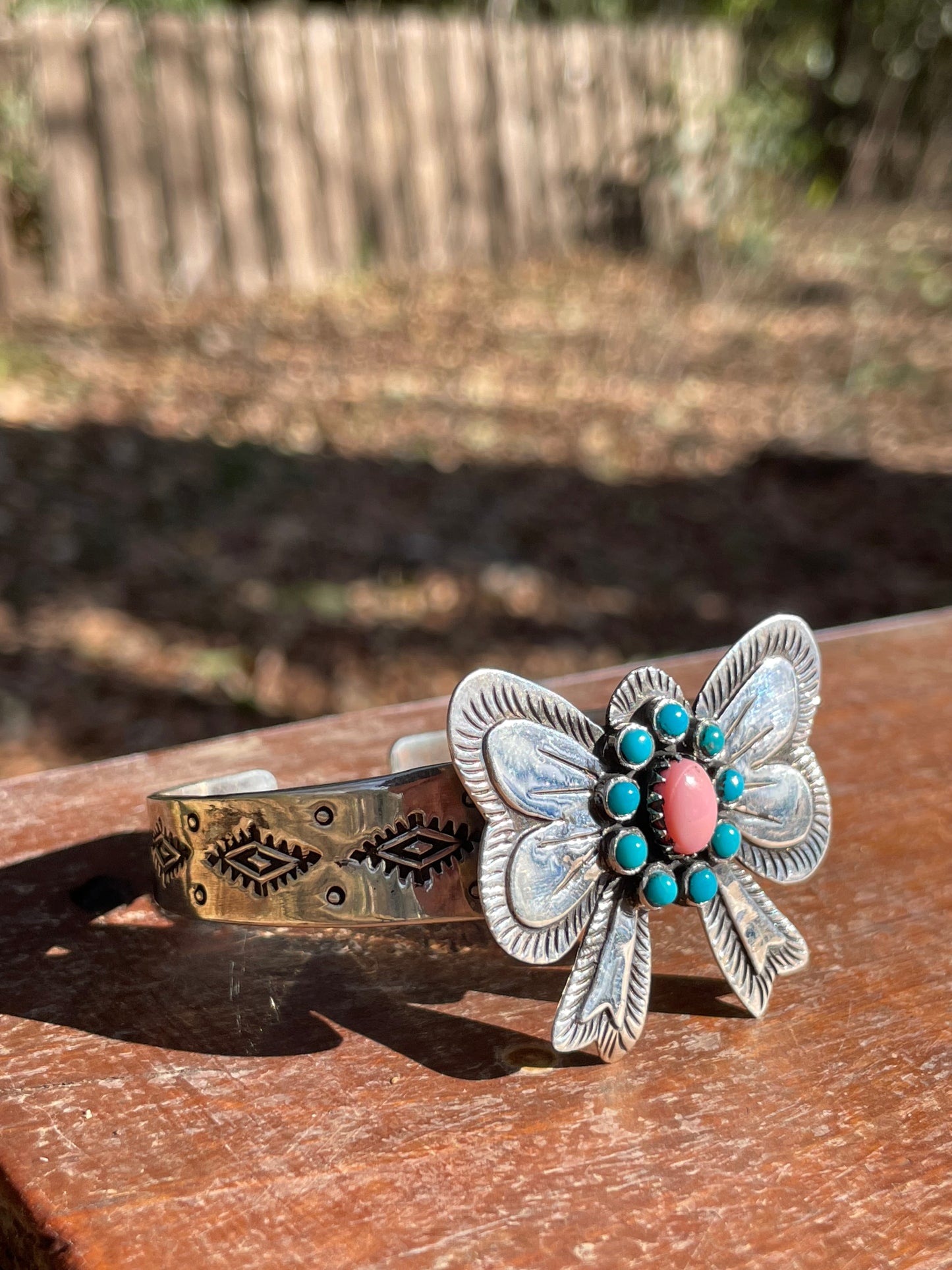 Pink Conch Turquoise Bow Cuff Bracelet | 925 Sterling Silver D115