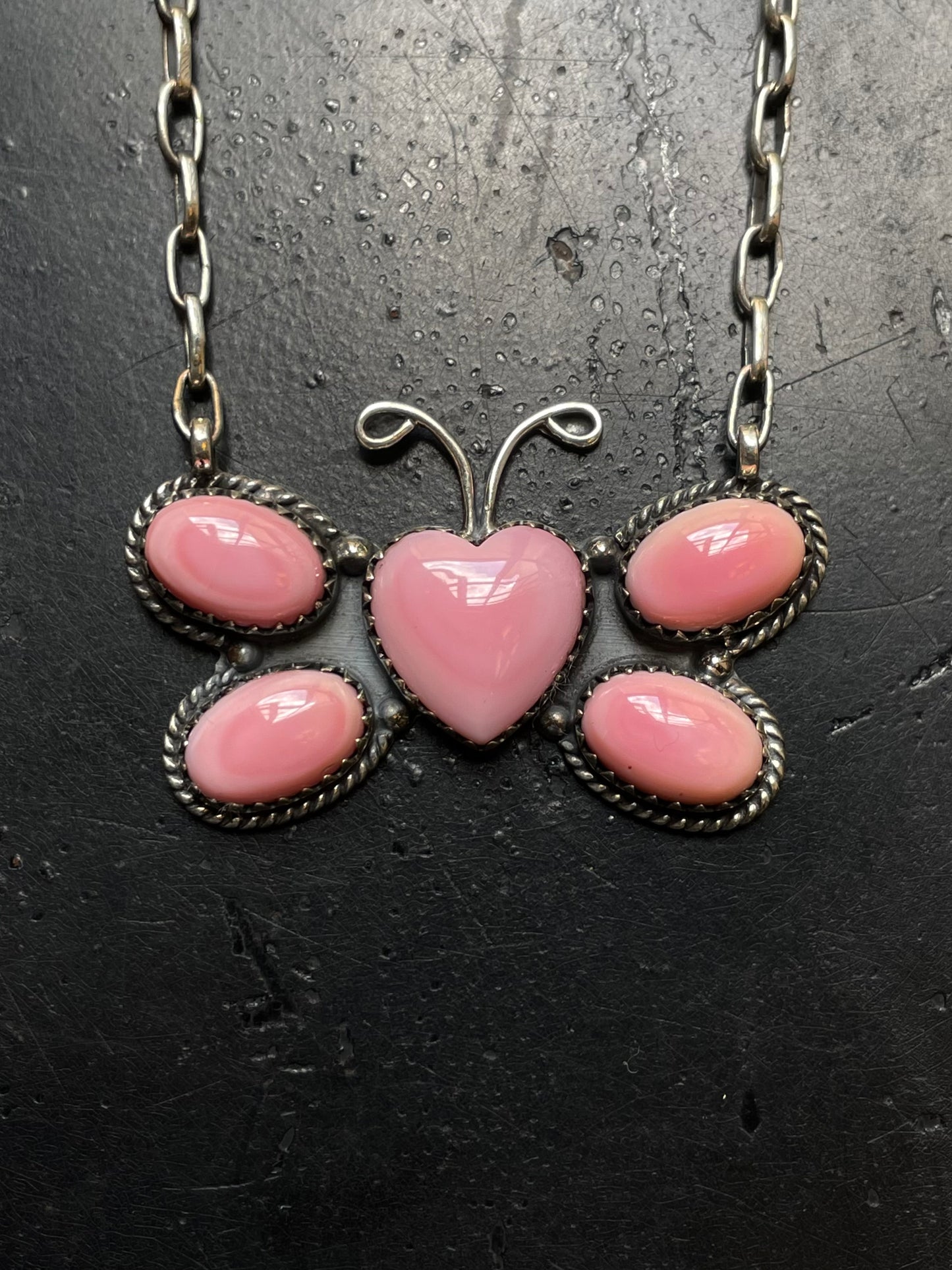 Pink Conch Butterfly Heart Necklace | 925 Sterling Silver E972