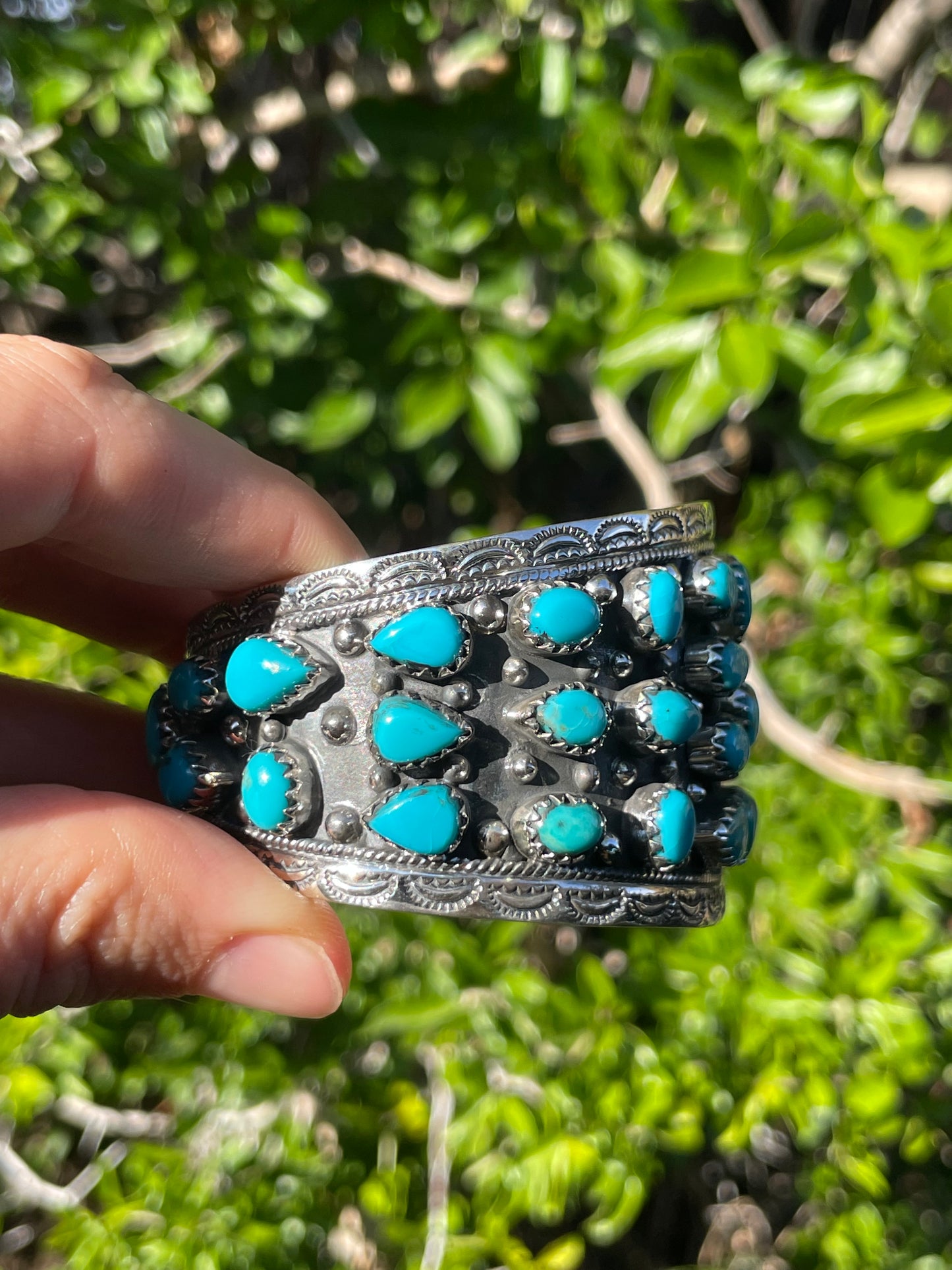 Turquoise Cluster Cuff Bracelet | Sterling Silver 925 B723