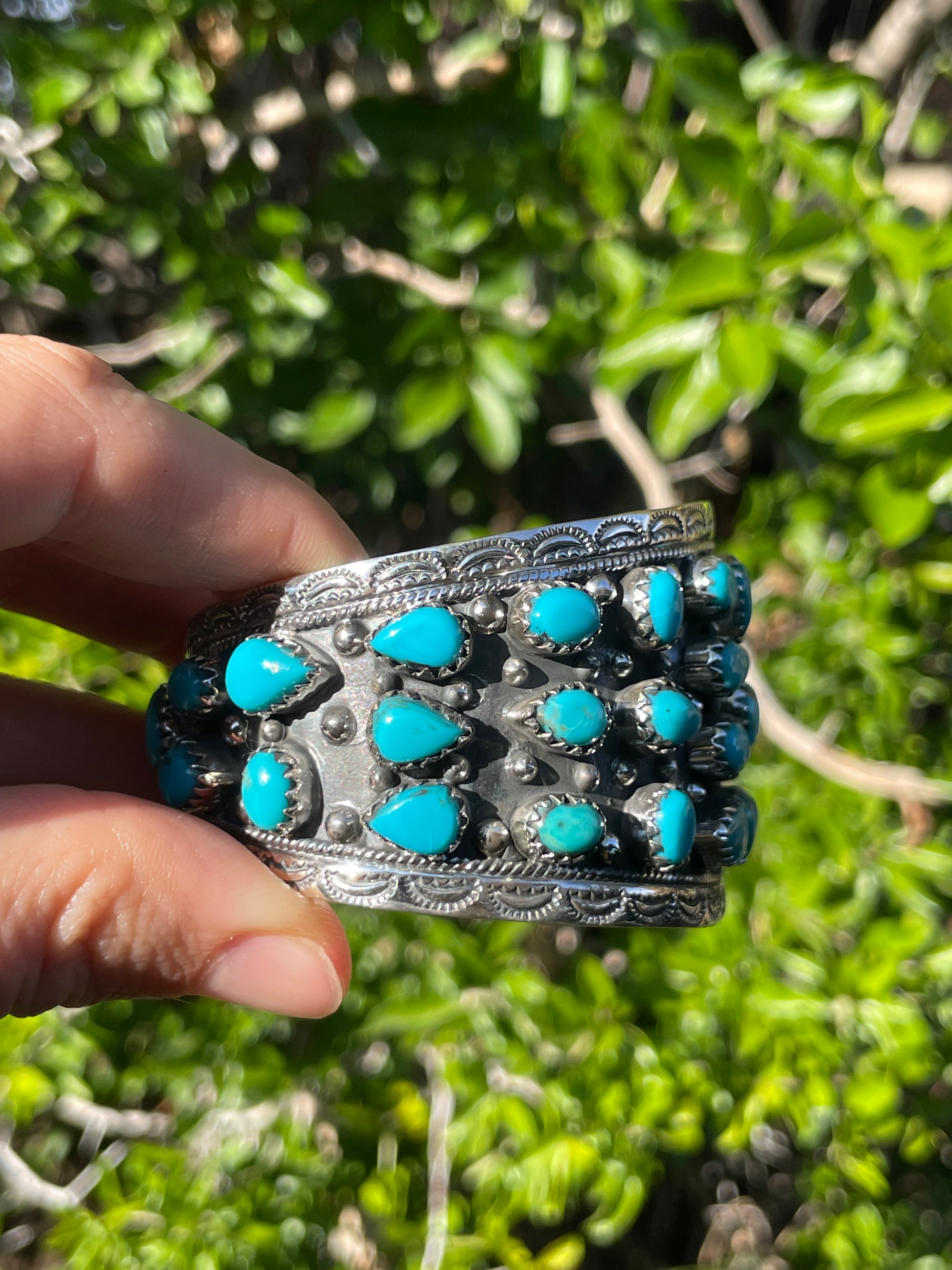 Turquoise Cluster Cuff Bracelet | Sterling Silver 925 B723