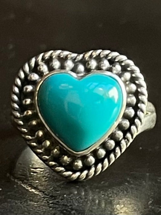 Kingman Turquoise Heart Ring | Sterling Silver | Size 6 G355