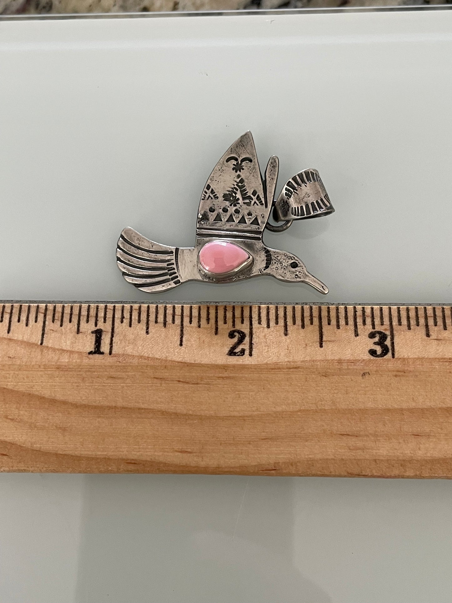 Pink Conch Hummingbird Pendant | 925 Sterling Silver E272