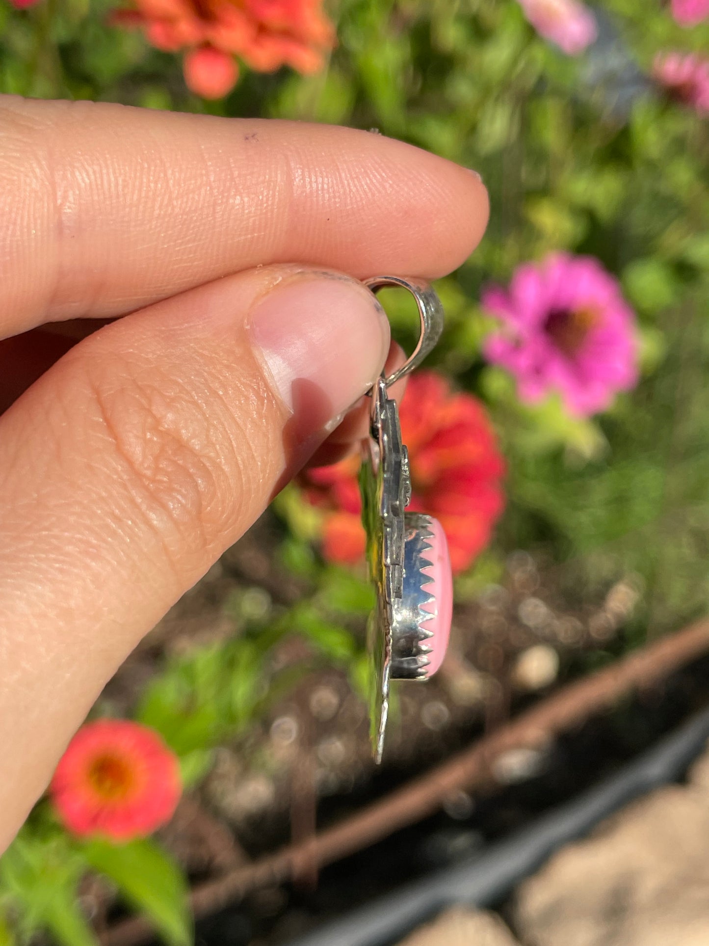 Pink Conch Thunderbird Pendant | Handcrafted Sterling Silver 925 B472