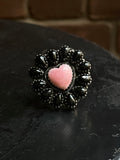 Pink Conch & Black Onyx Cluster Ring | 925 Sterling Silver | Size 6 E318