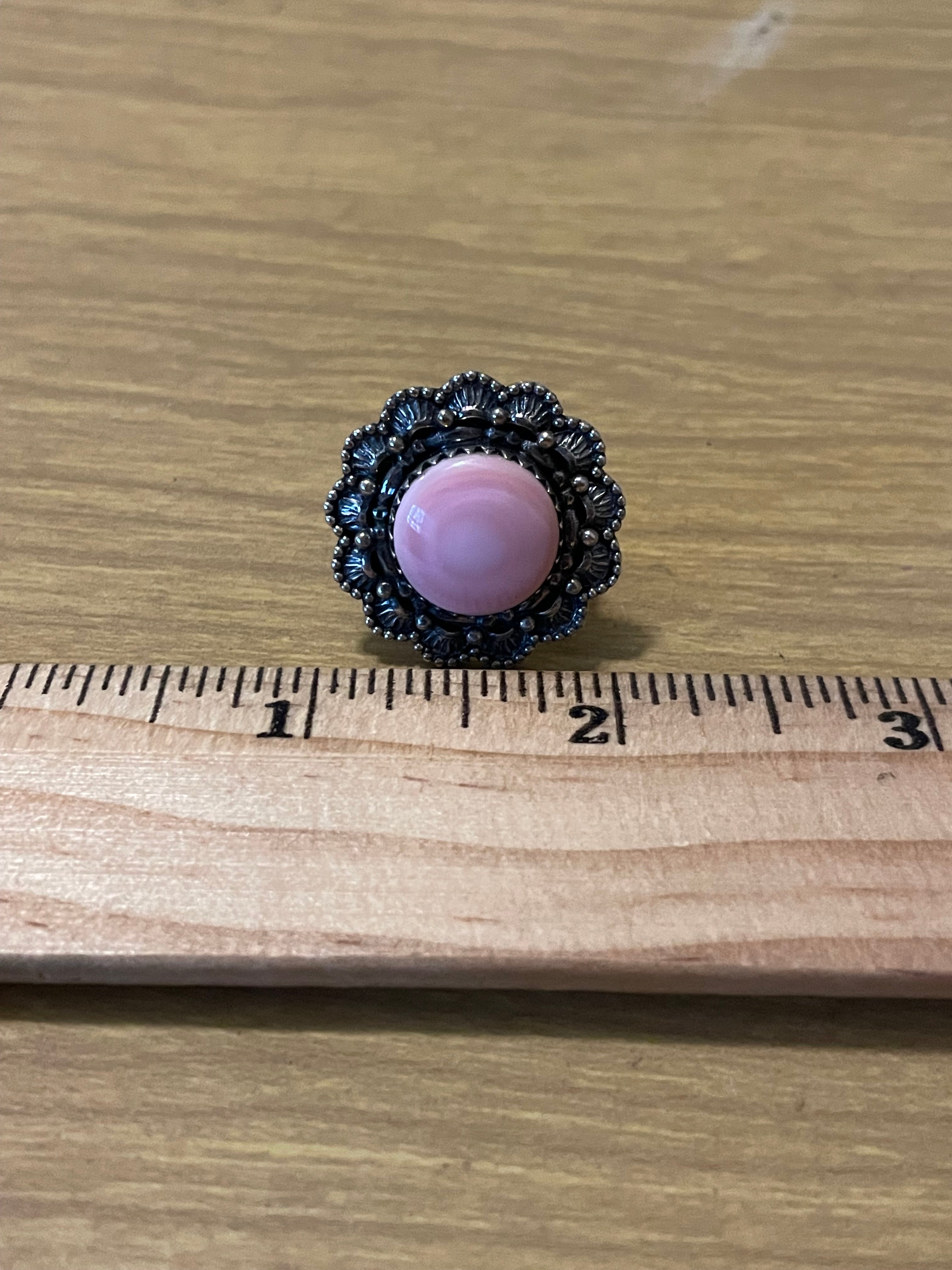 Pink Conch Floral Ring Size 8 | 925 Sterling Silver E993