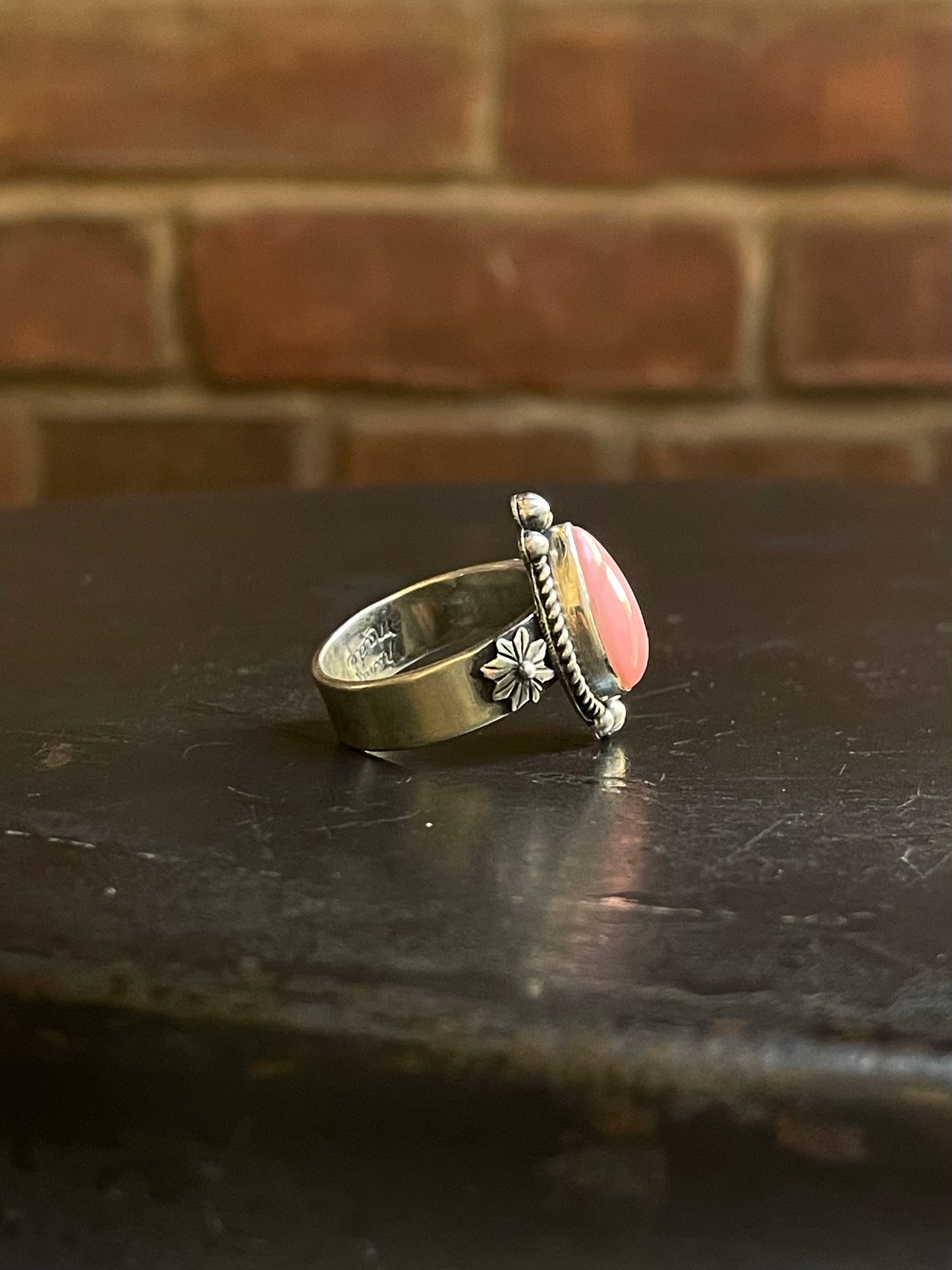 Pink Conch Tear Drop Ring Size 8.5 | Sterling Silver E924