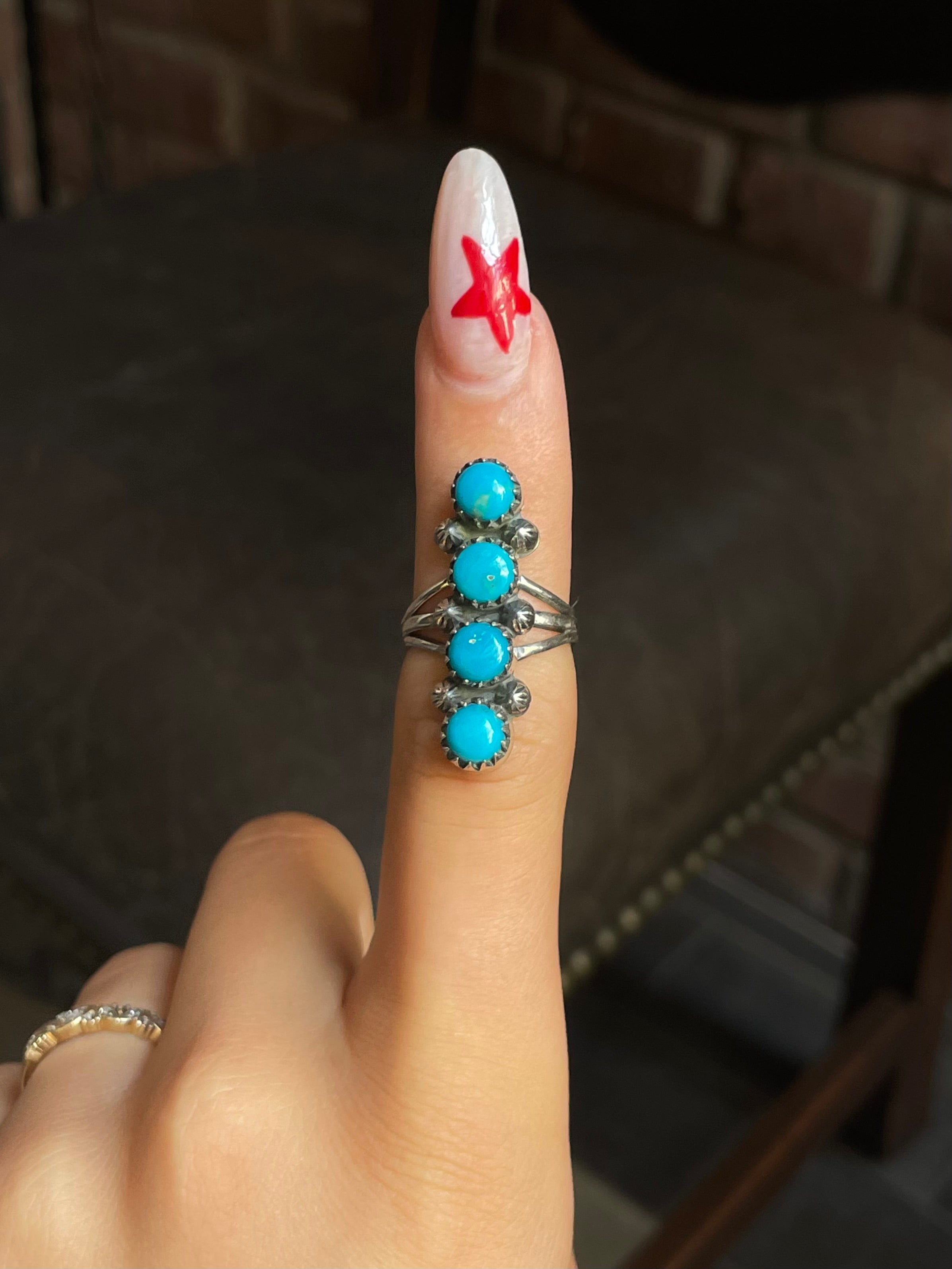 Kingman Turquoise Row Ring Size 6 | 925 Sterling Silver G584