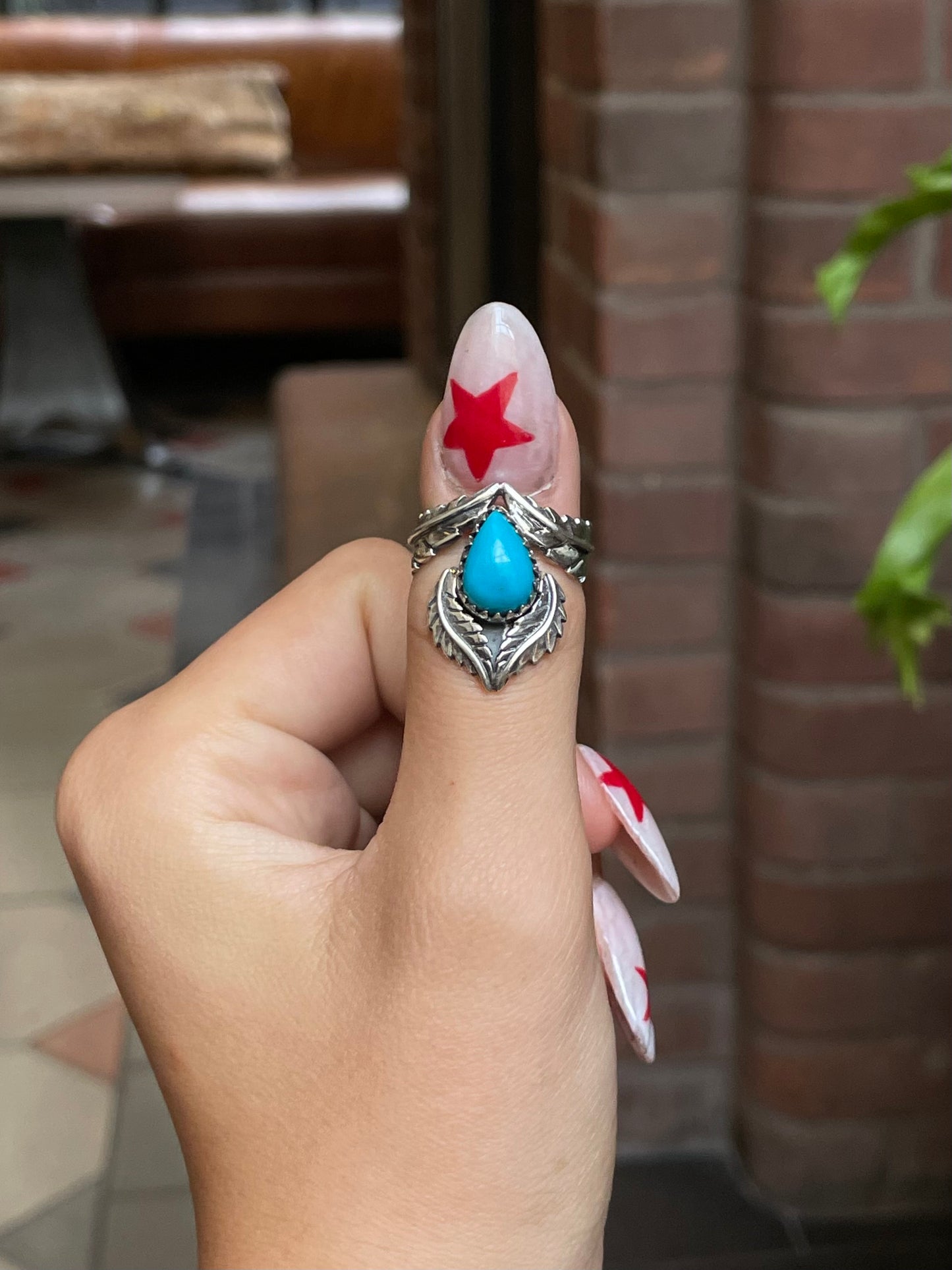 Kingman Turquoise Feather Ring Size 8 | 925 Sterling Silver G503