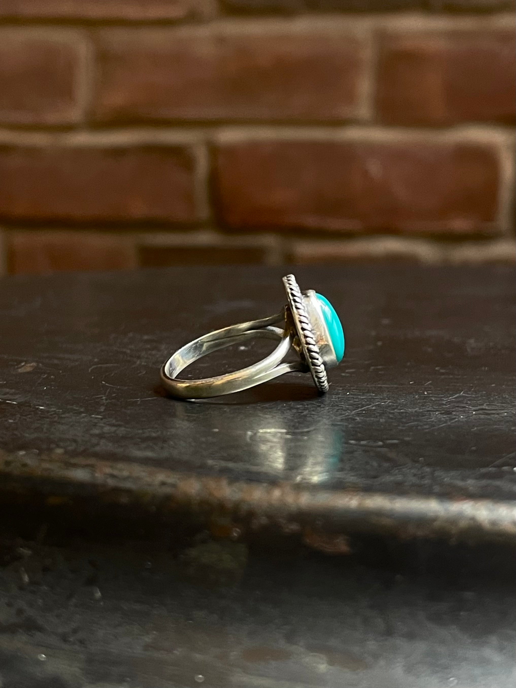 Turquoise Rope & Beaded Ring Size 8 | Sterling Silver E879