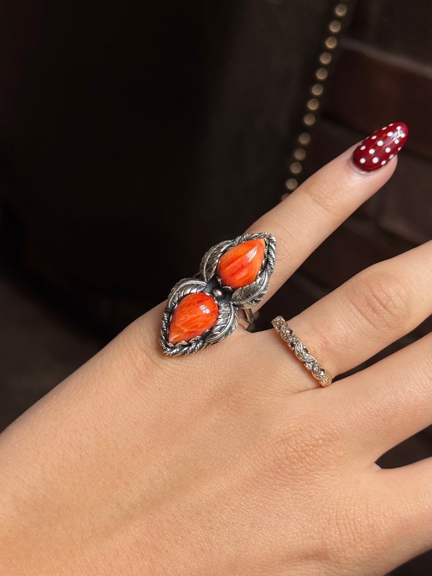Spiny Oyster Double Stone Ring | 925 Sterling Silver | Size 6 C309