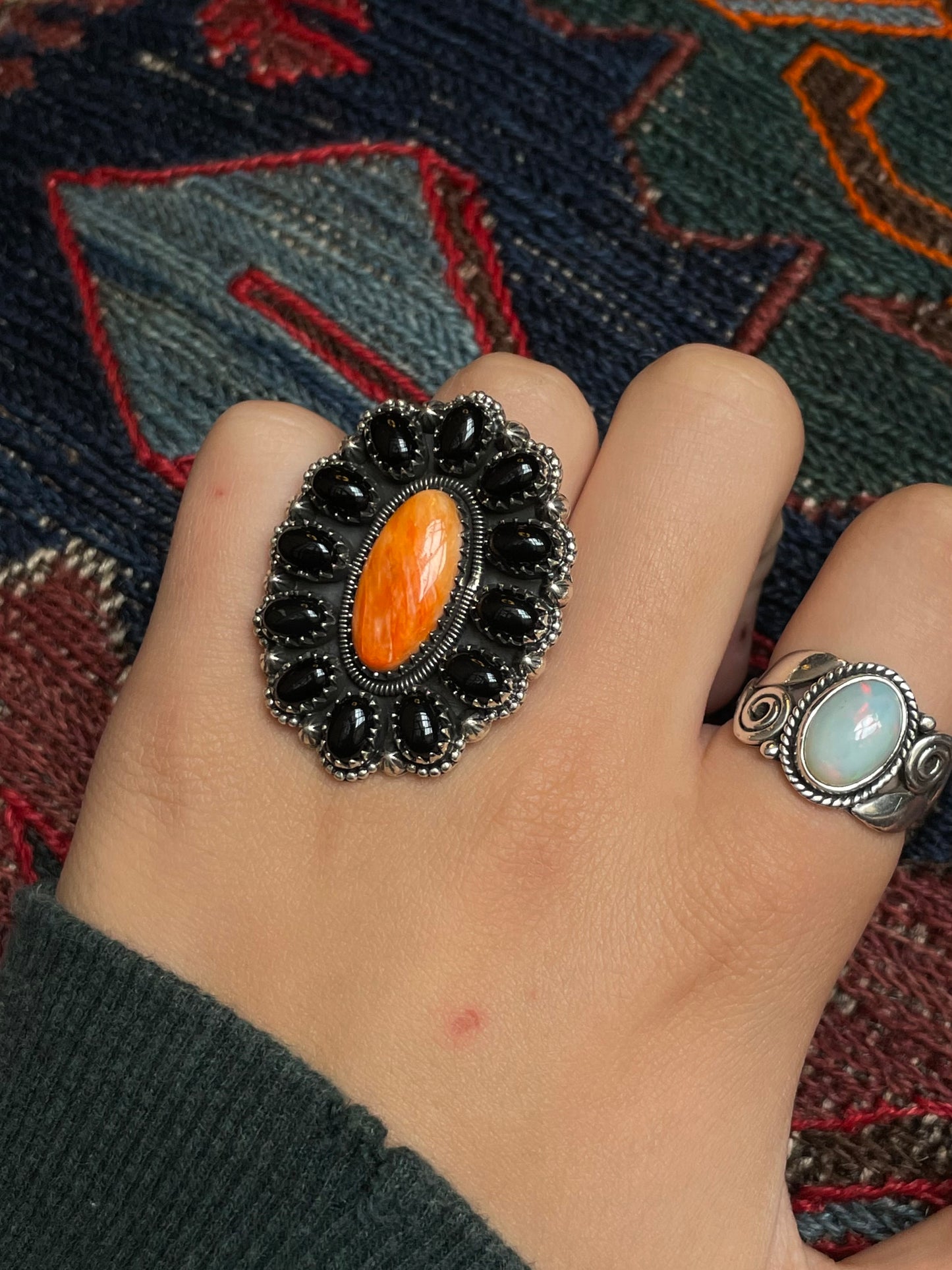 Spiny Oyster & Black Onyx Ring Size 6 | 925 Sterling Silver G238
