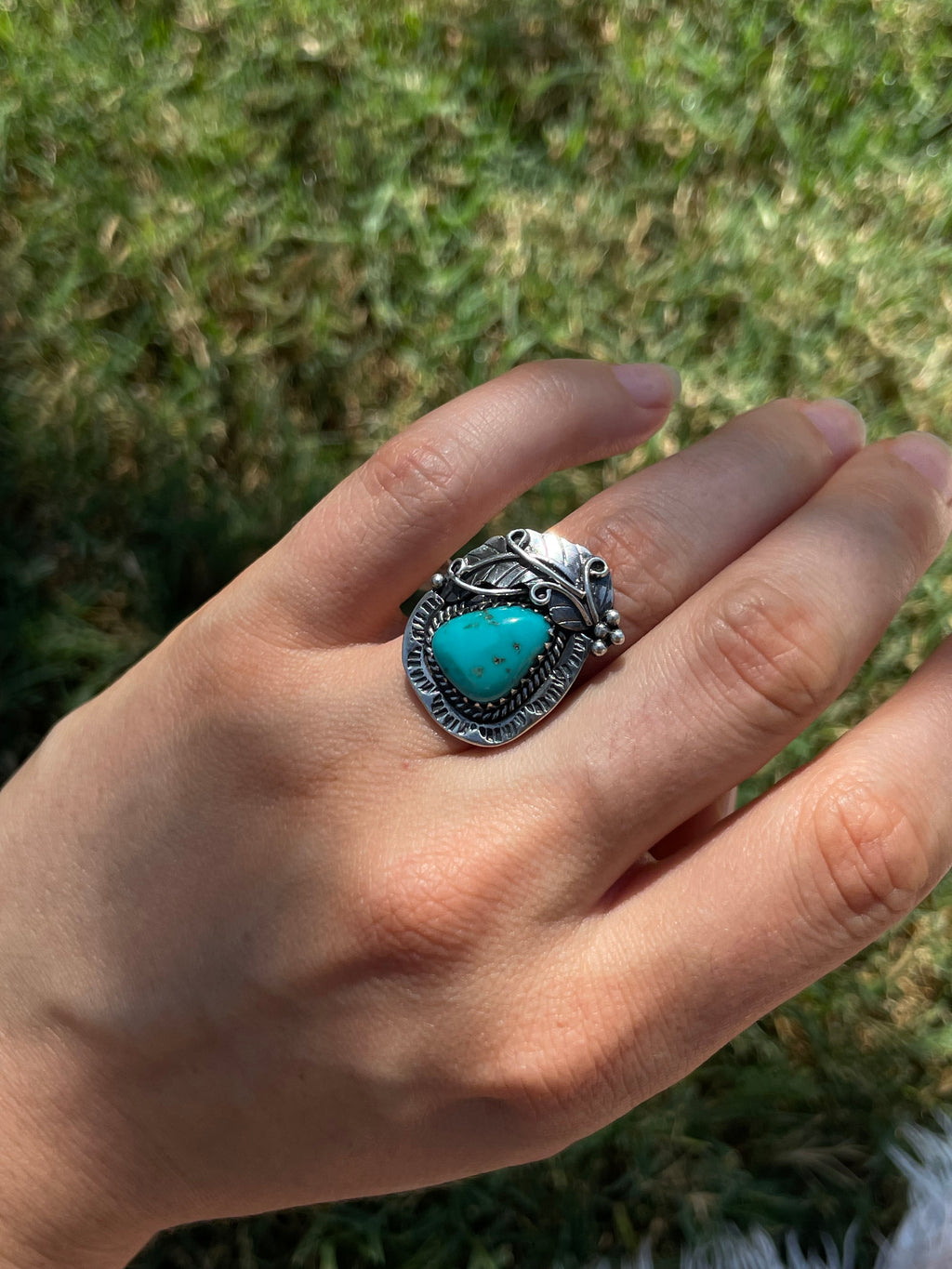 Turquoise Feather Ring | 925 Sterling Silver Size 6.5 D291