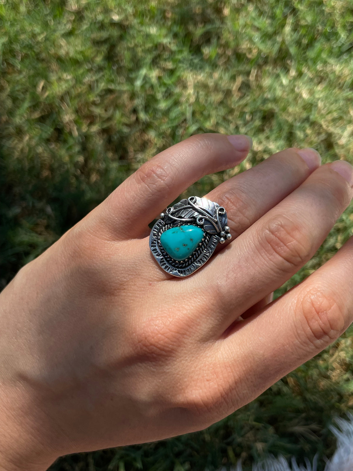 Turquoise Feather Ring | 925 Sterling Silver Size 6.5 D291