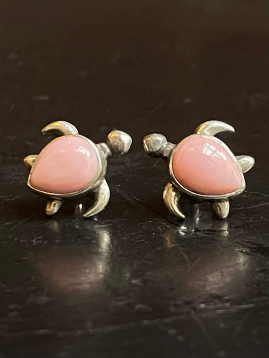 Pink Conch Turtle Stud Earrings | 925 Sterling Silver G184