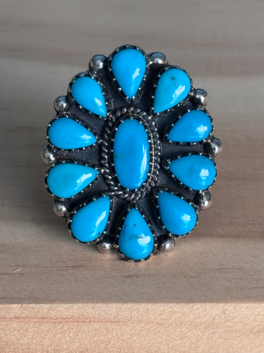 Kingman Turquoise Cluster Ring Size 9 | 925 Sterling Silver