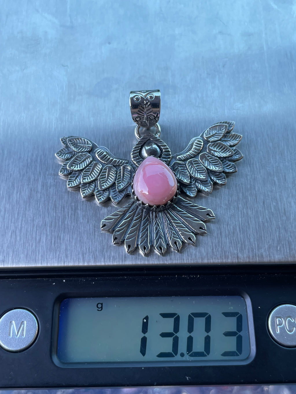 Pink Conch Thunderbird Pendant | Handcrafted Sterling Silver 925 B462