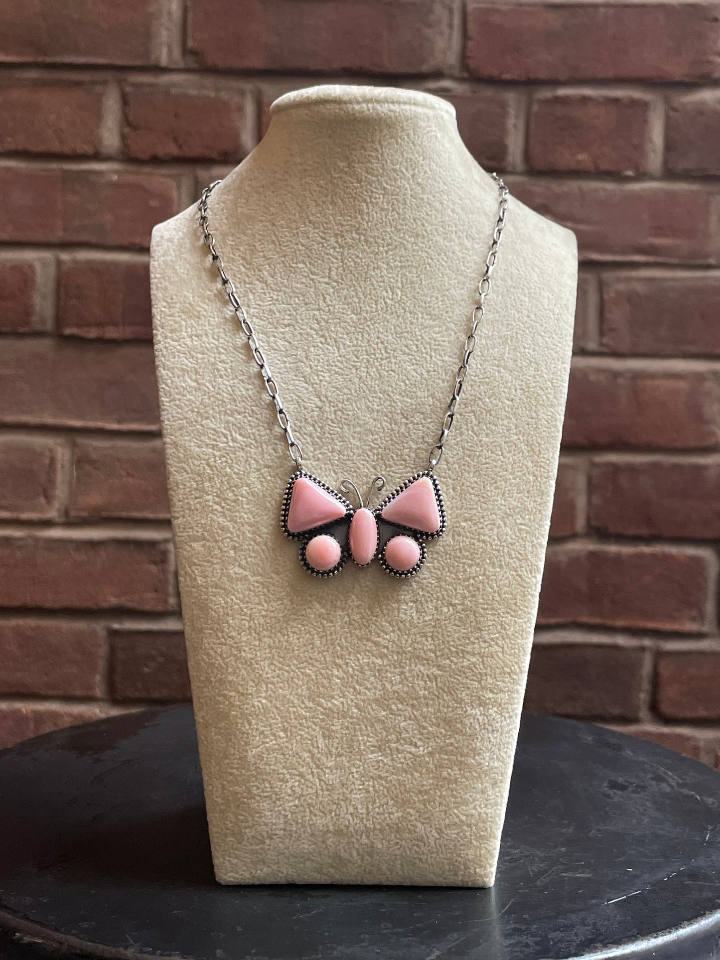Pink Conch Butterfly Necklace | Tri Wing Cluster | 925 Silver E563